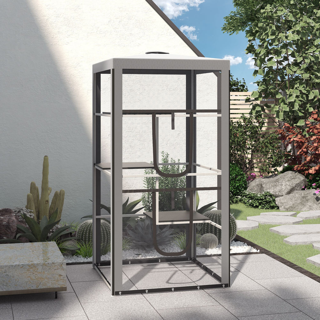 Spacious Fully Enclosed Cat House with 3 Climbing Platforms