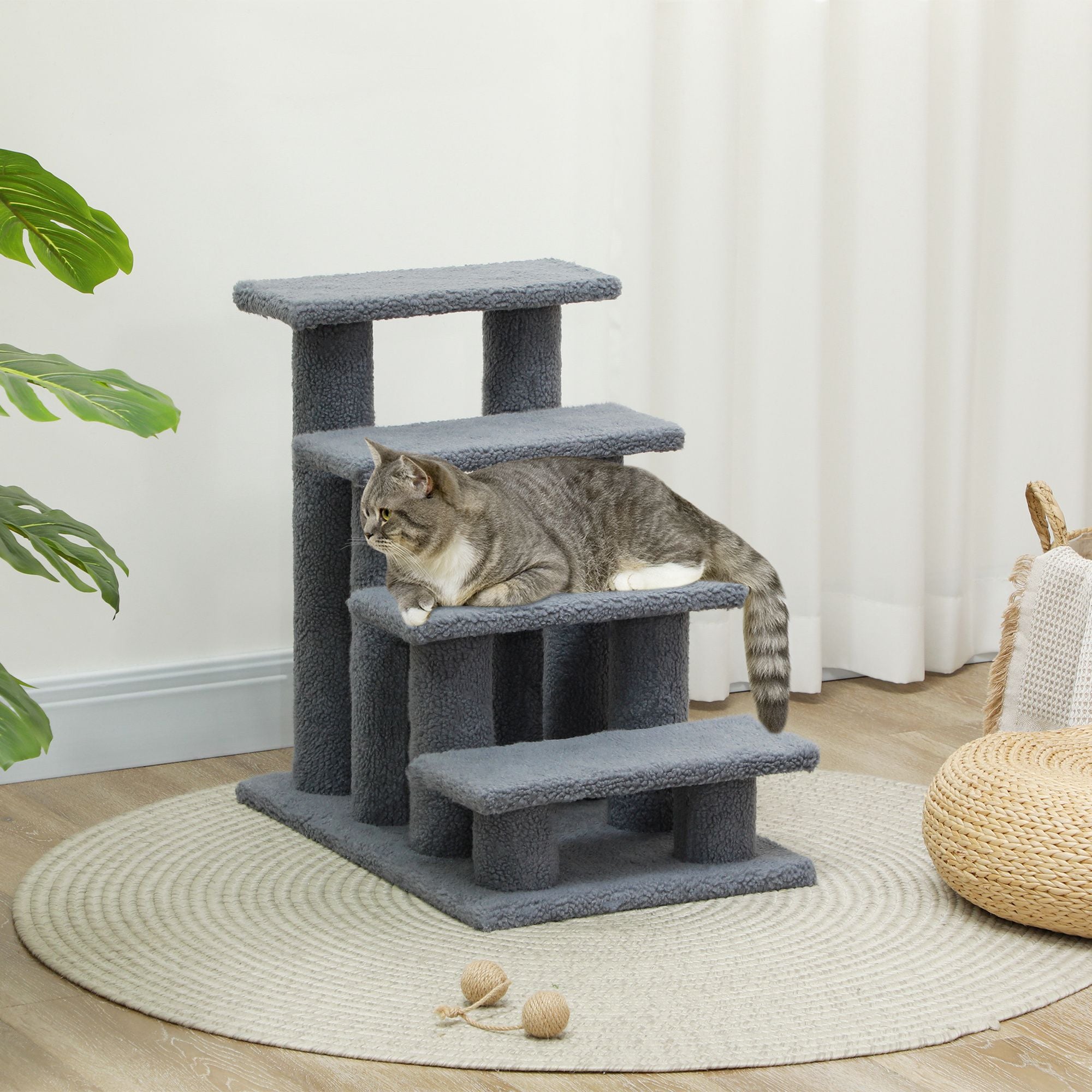 4-Step Cat Scratching Post with Plush Steps for Climbing and Scratching