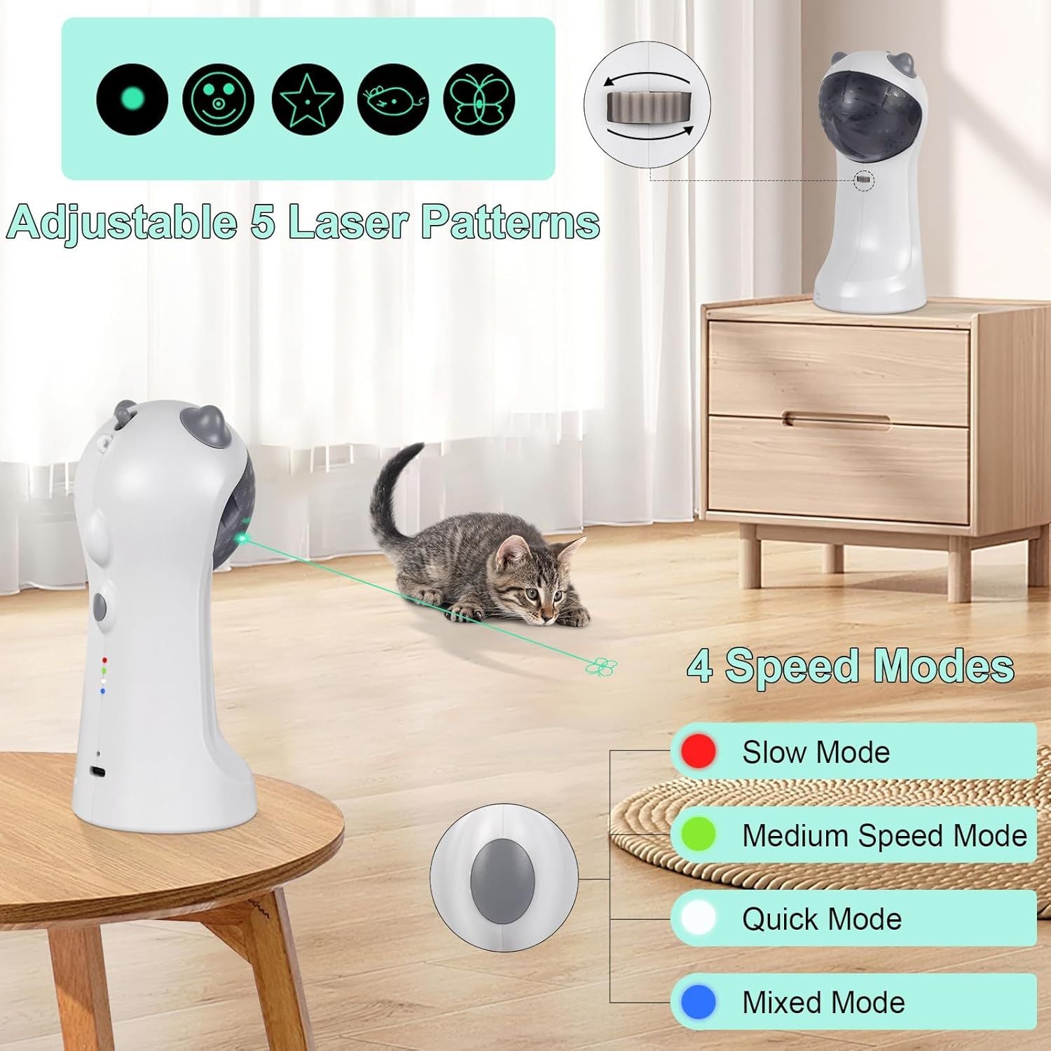 Automatic Motion-Activated Cat Toy with 5 Patterns and 4 Speeds