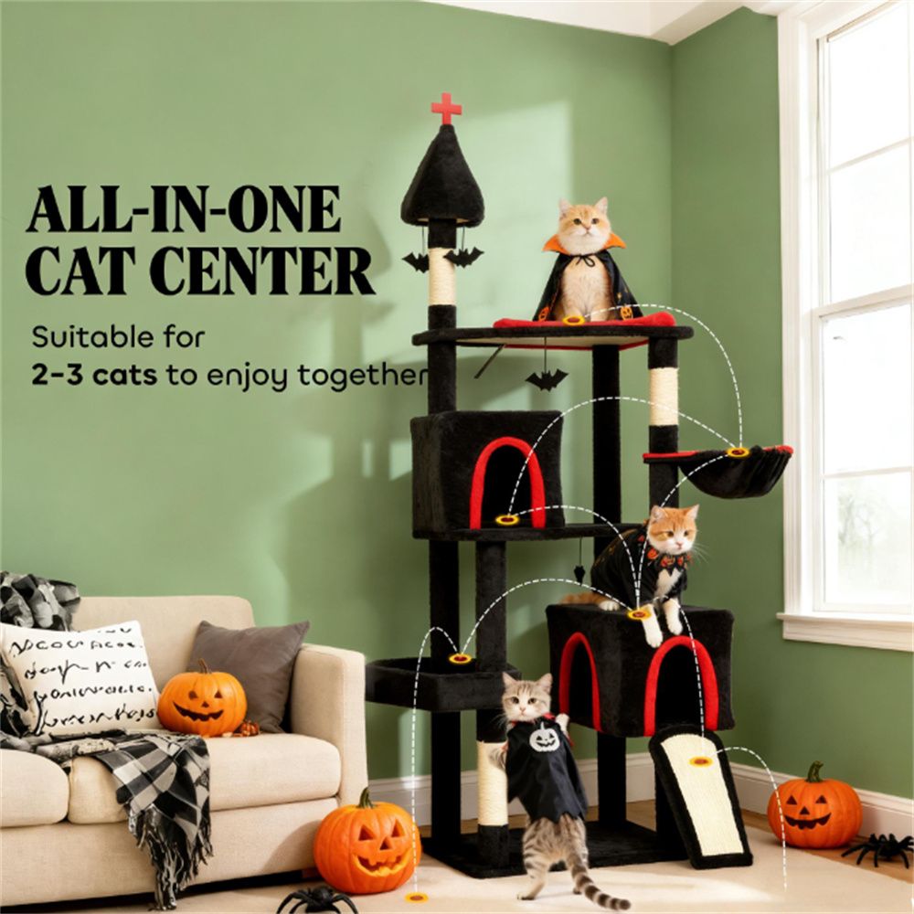 Gothic Castle Cat Tree – Tall 77.6" Multi-Level Climbing Tower