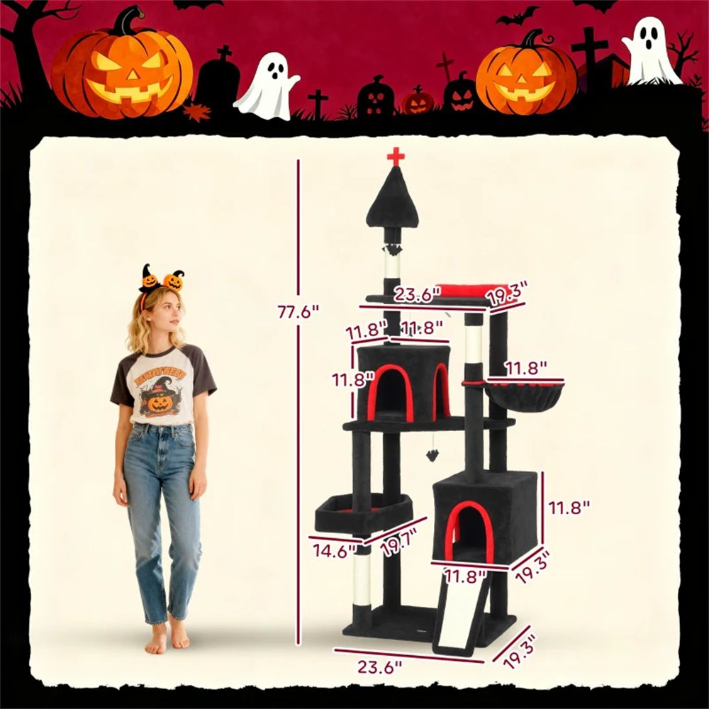 Gothic Castle Cat Tree – Tall 77.6" Multi-Level Climbing Tower