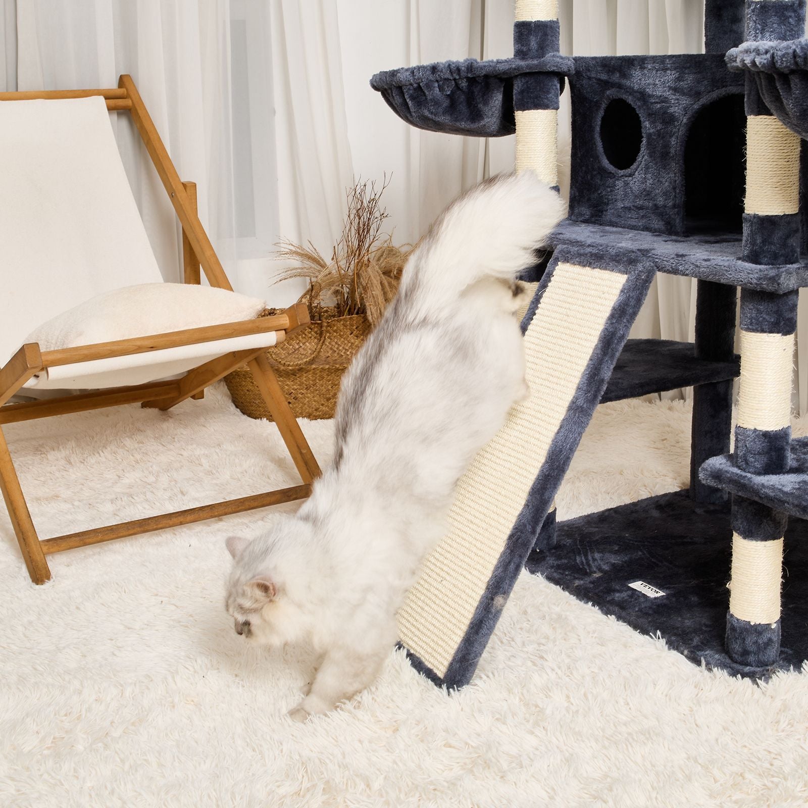 Cat Tree for Indoor Cats, 68.5" Cat Tower with 2 Cat Condos, Sisal Scratching Post, Hammocks, Top Perches, Jumping Platforms and Ramp, Cat Furniture Activity Center with Hang Balls, Dark Grey