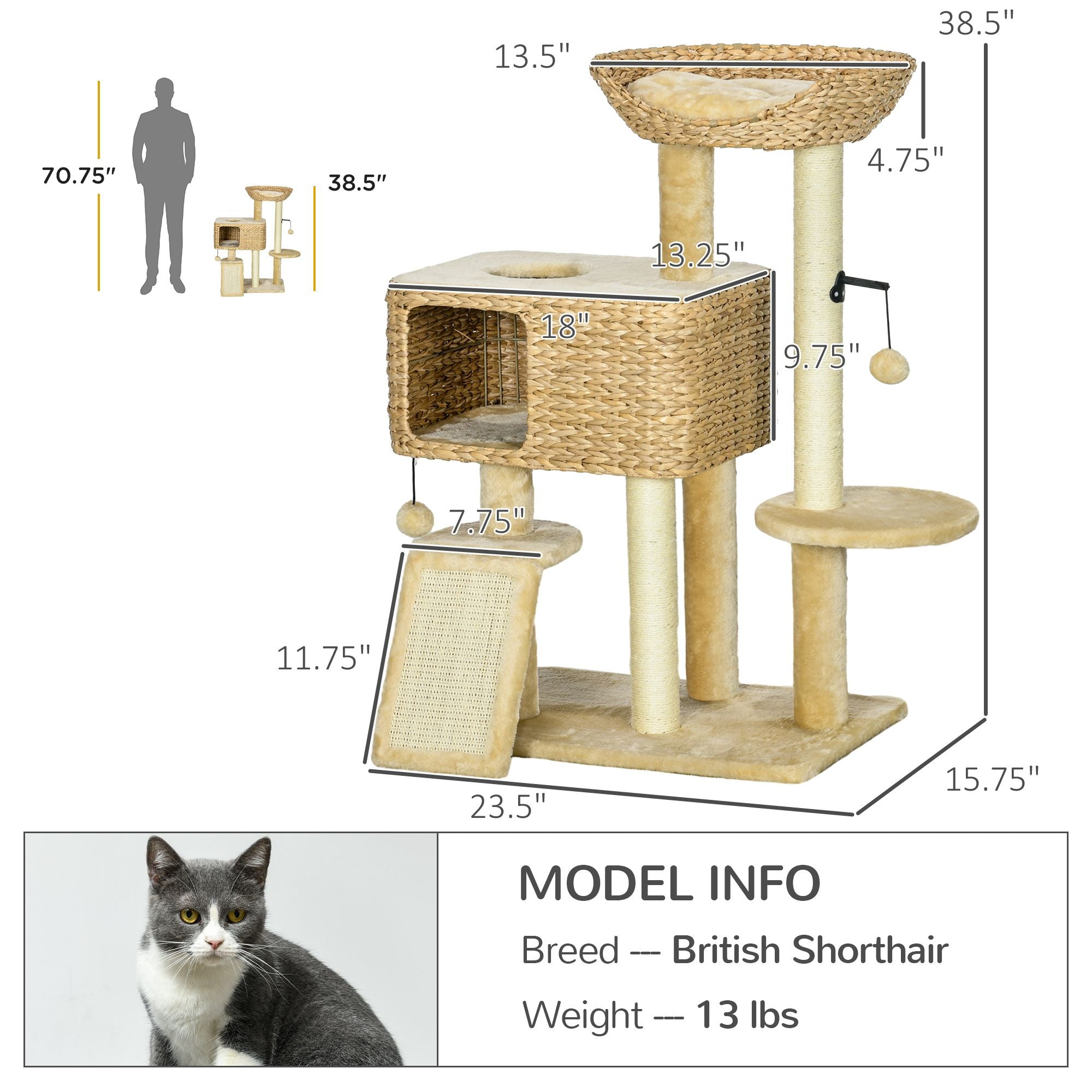 Multi-Level Cat Tower for Indoor Cats with Scratching Posts & Cozy Condo