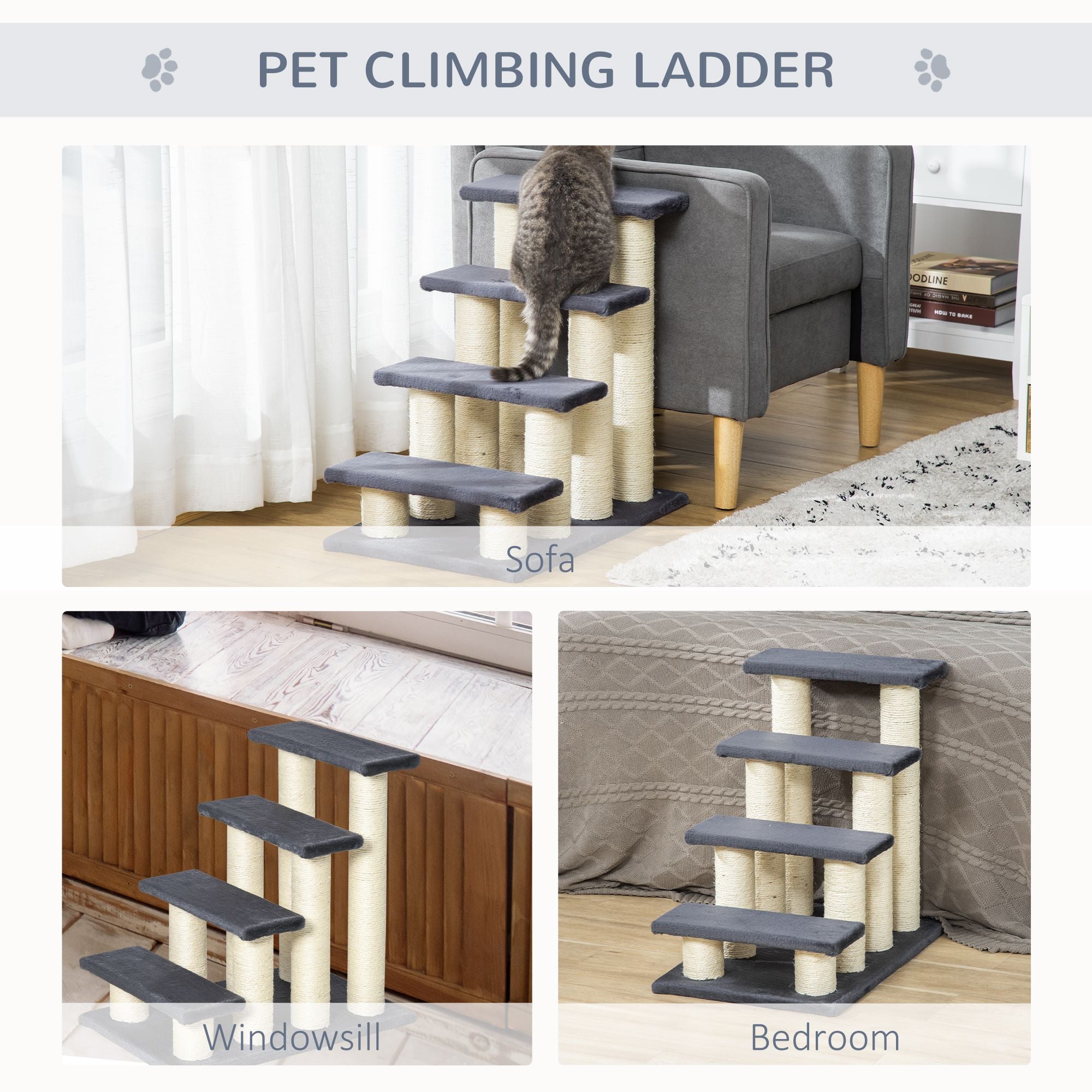 Stair-Shaped Cat Tree with Soft Plush Steps & Sisal Scratching Post