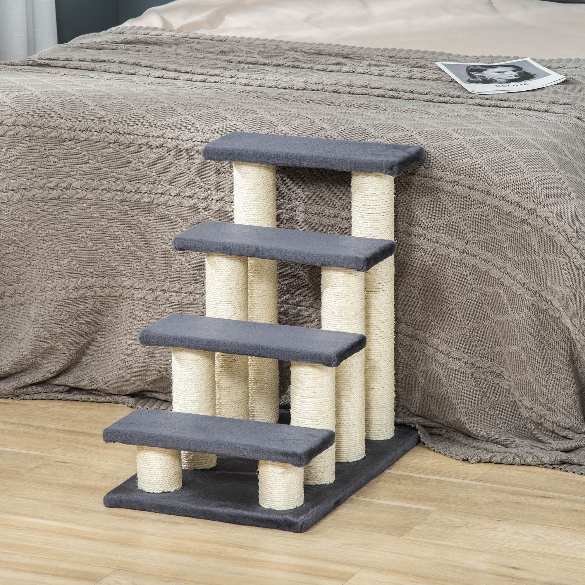 Stair-Shaped Cat Tree with Soft Plush Steps & Sisal Scratching Post