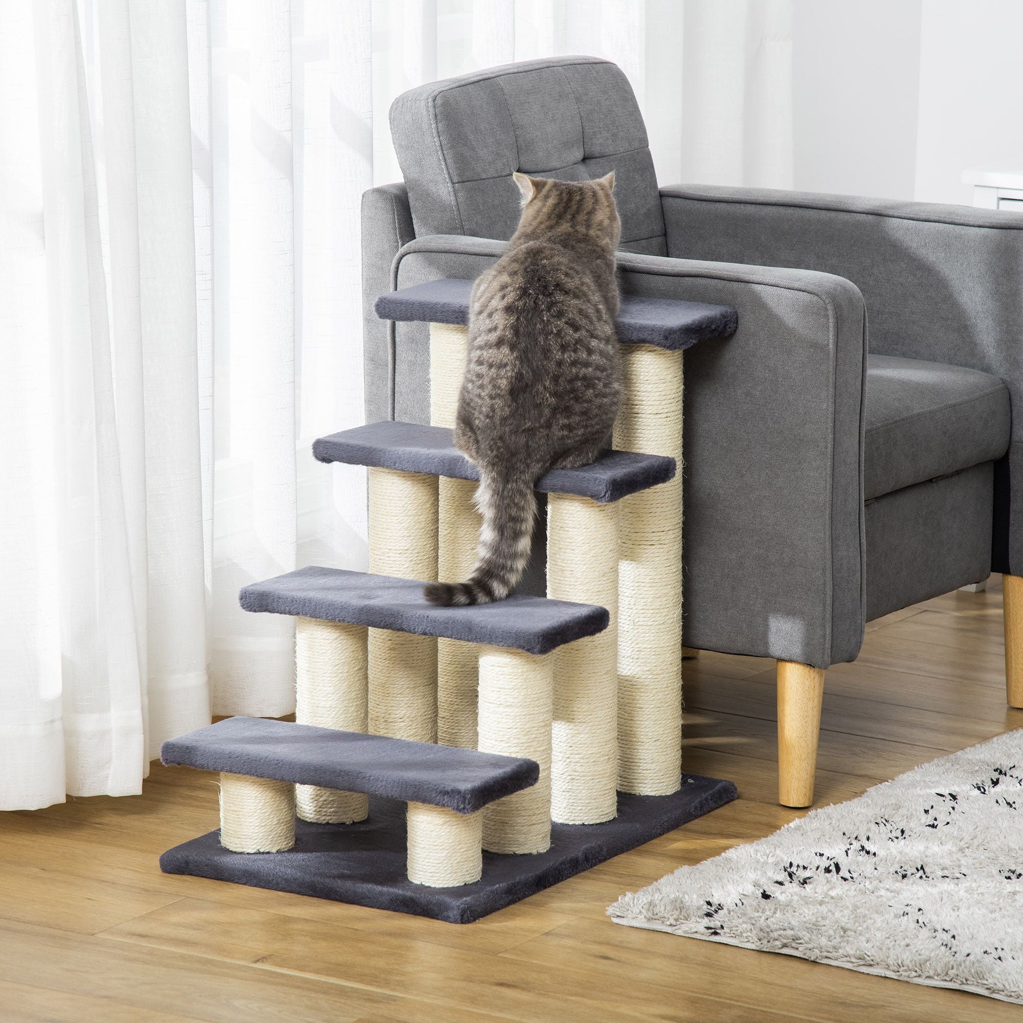 Stair-Shaped Cat Tree with Soft Plush Steps & Sisal Scratching Post