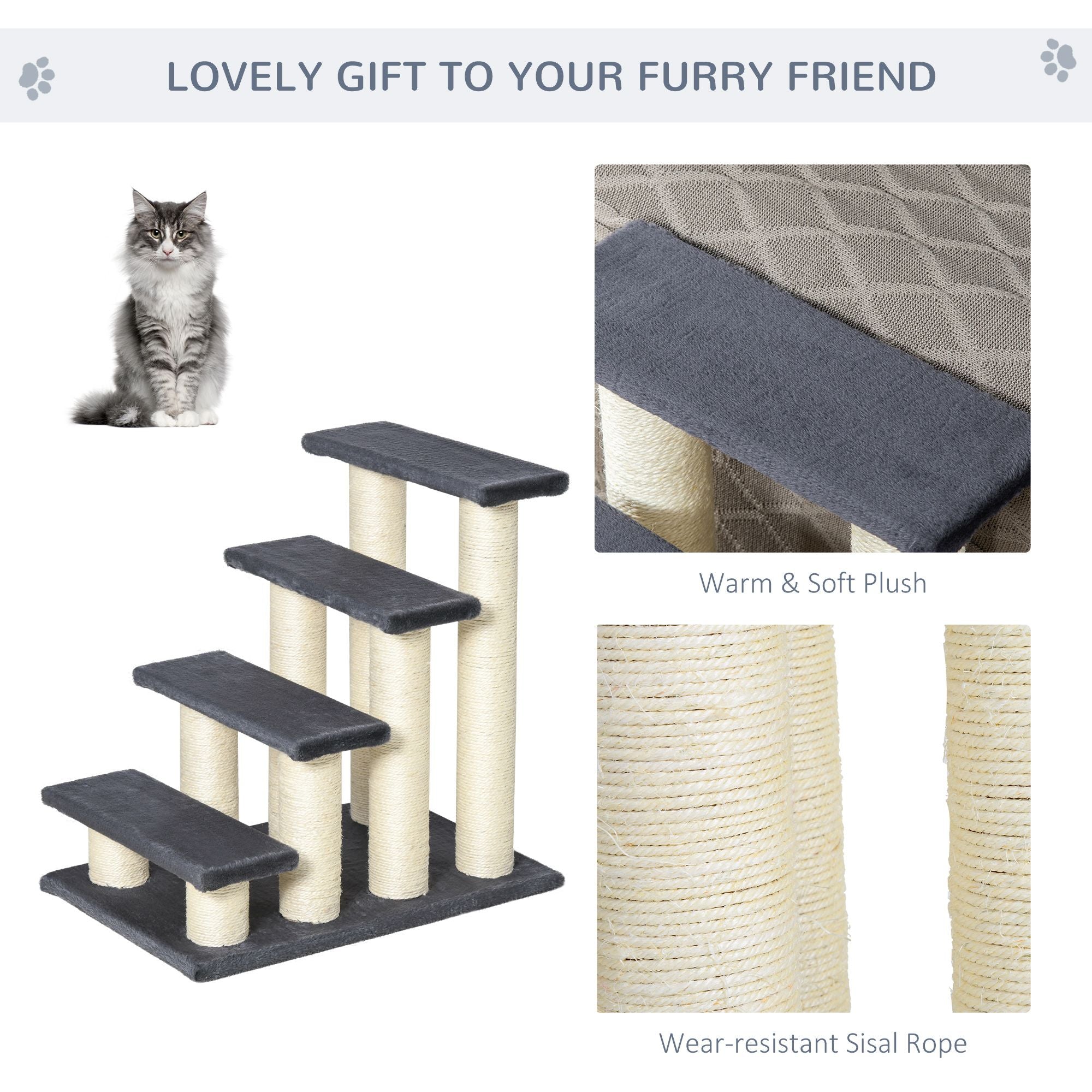 Stair-Shaped Cat Tree with Soft Plush Steps & Sisal Scratching Post