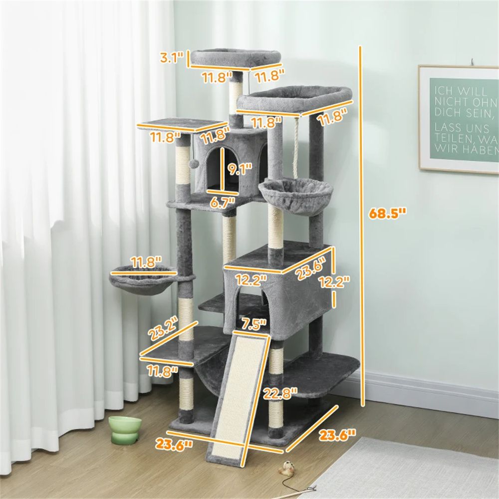68.5" Multi-Level Cat Tree with Condos, Sisal Posts & Anti-Tip Strap