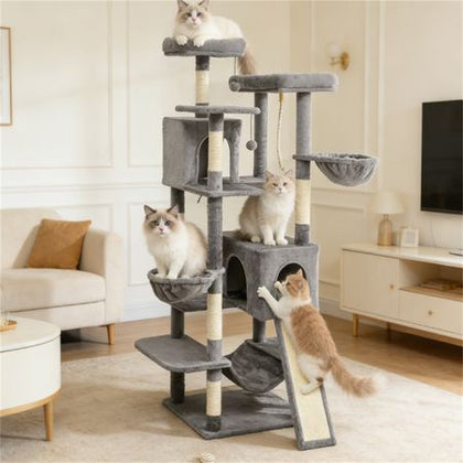 68.5" Multi-Level Cat Tree with Condos, Sisal Posts & Anti-Tip Strap