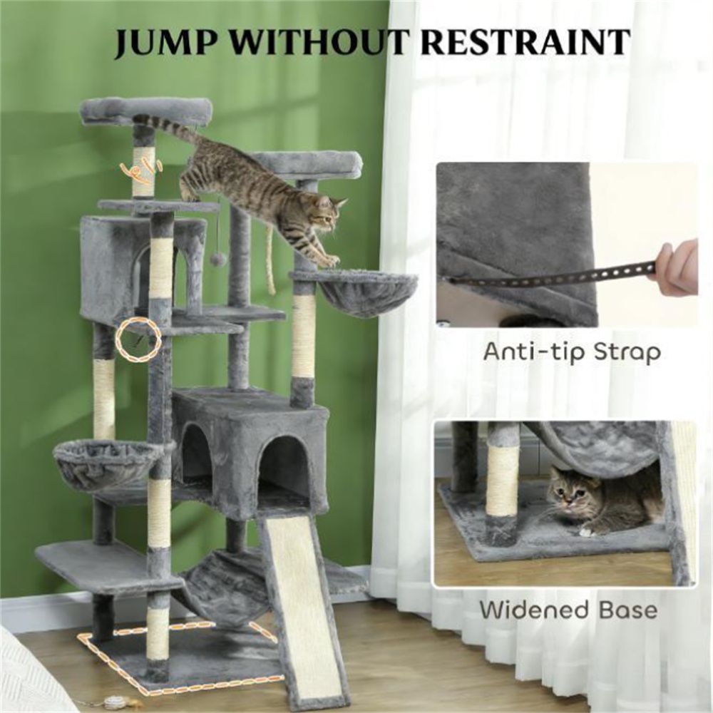 68.5" Multi-Level Cat Tree with Condos, Sisal Posts & Anti-Tip Strap