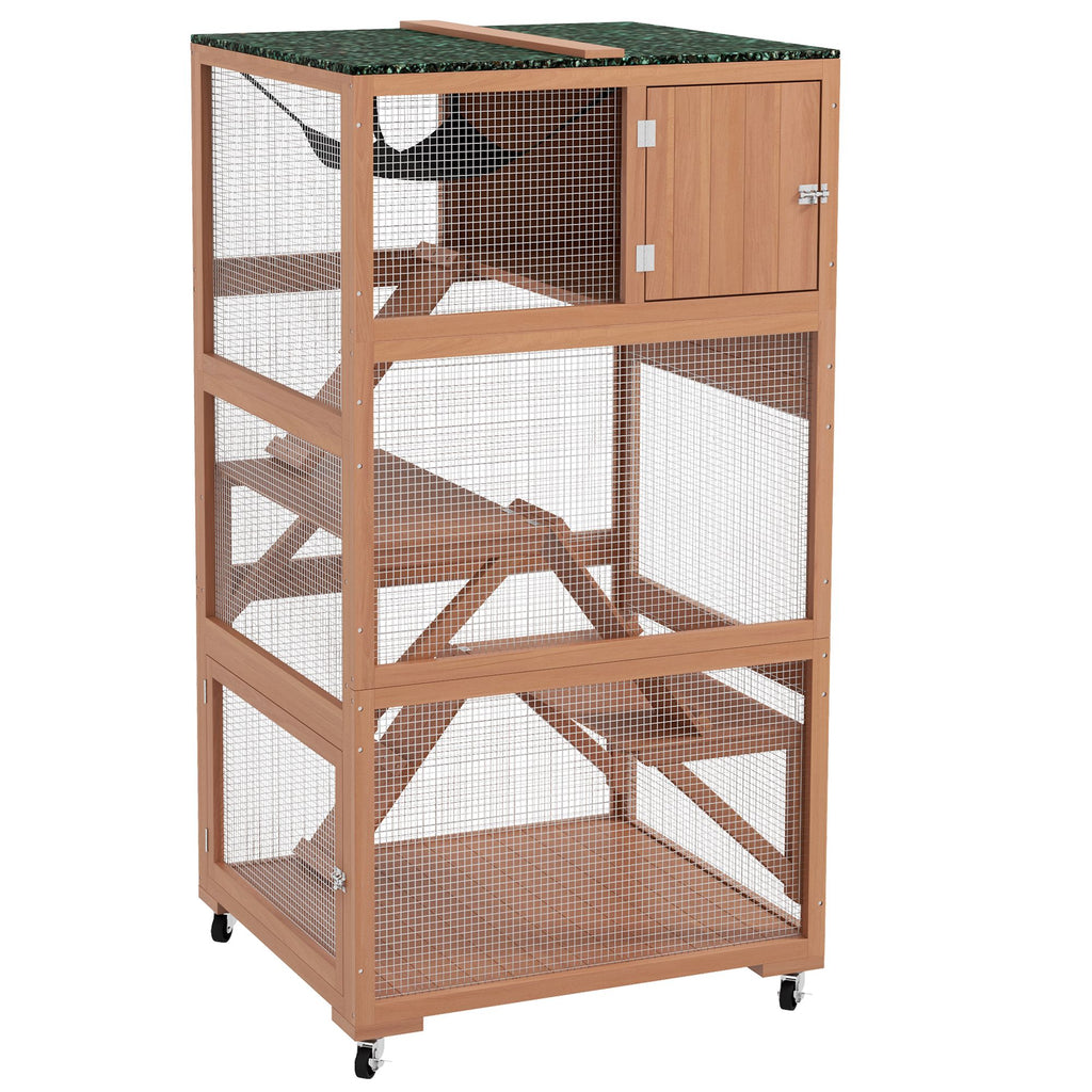 Outdoor Cat Enclosure on Wheels with Hammock and Ramps - Orange