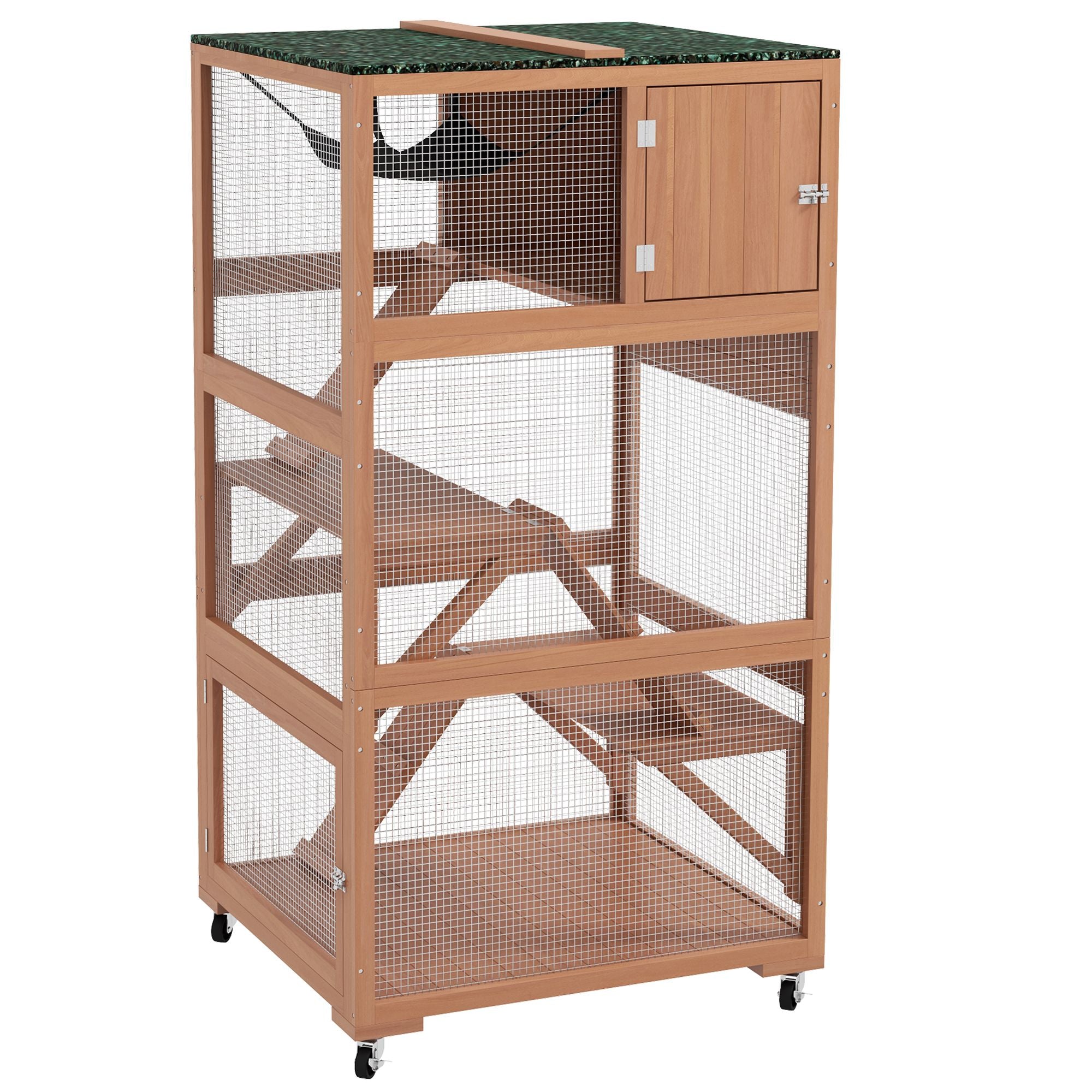 Outdoor Cat Enclosure on Wheels with Hammock and Ramps - Orange