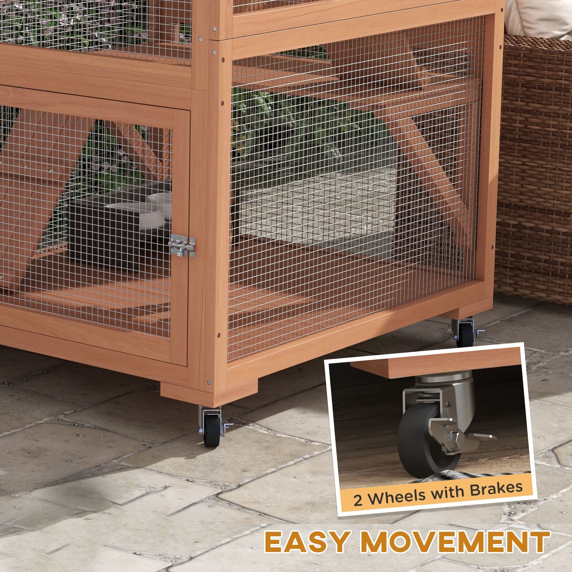 Outdoor Cat Enclosure on Wheels with Hammock and Ramps - Orange