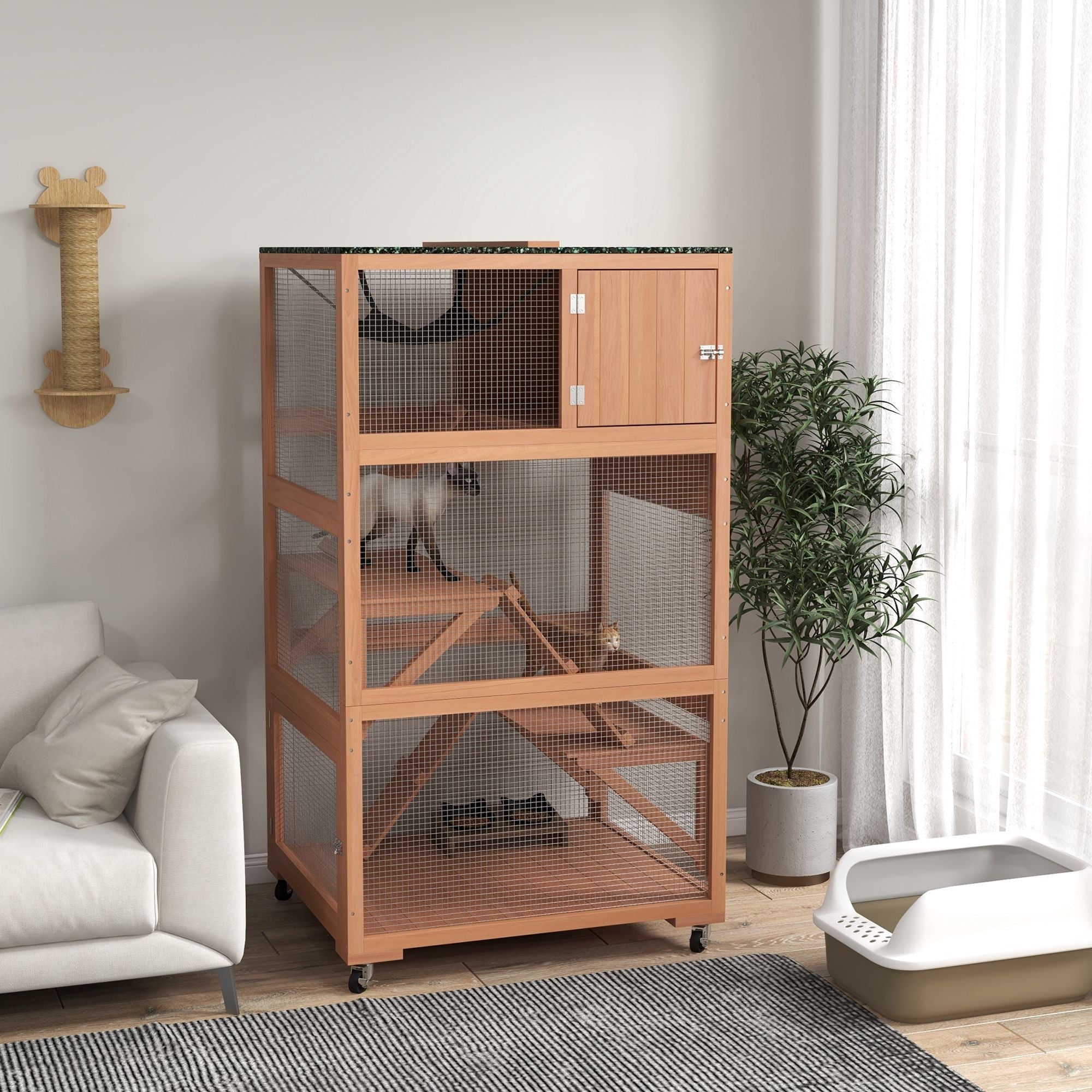 Outdoor Cat Enclosure on Wheels with Hammock and Ramps - Orange
