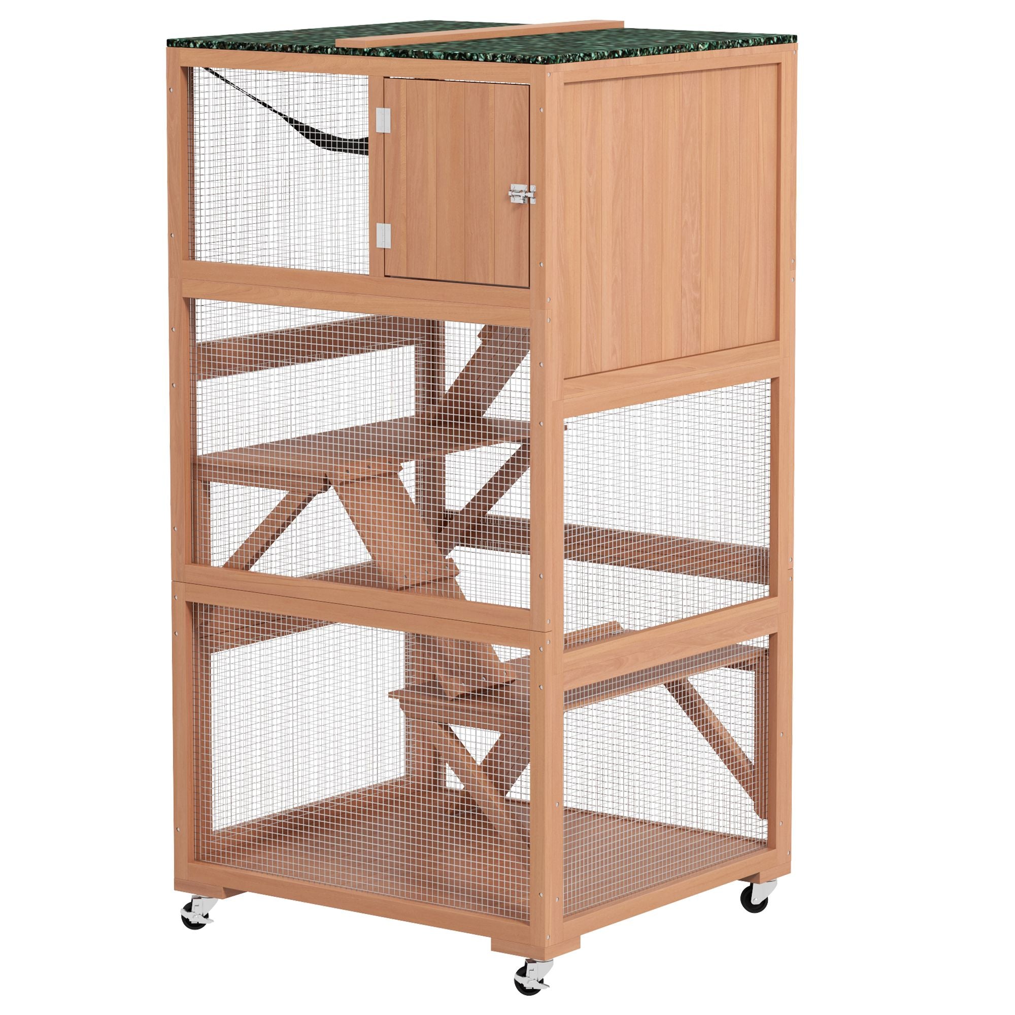 Outdoor Cat Enclosure on Wheels with Hammock and Ramps - Orange