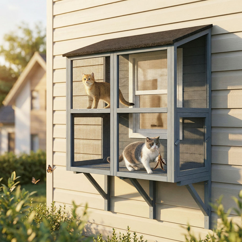 PawHut Catio Outdoor Cat Enclosure with water-ready Roof