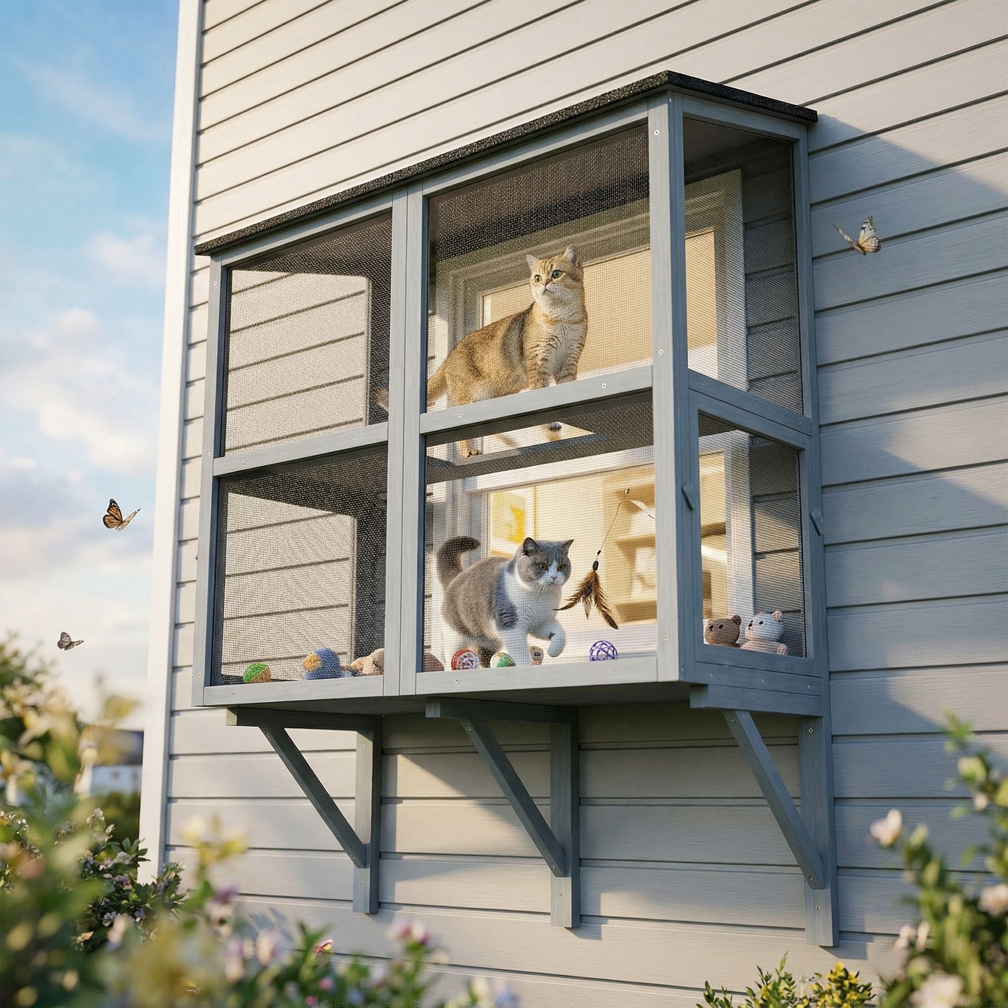 PawHut Catio Outdoor Cat Enclosure with water-ready Roof