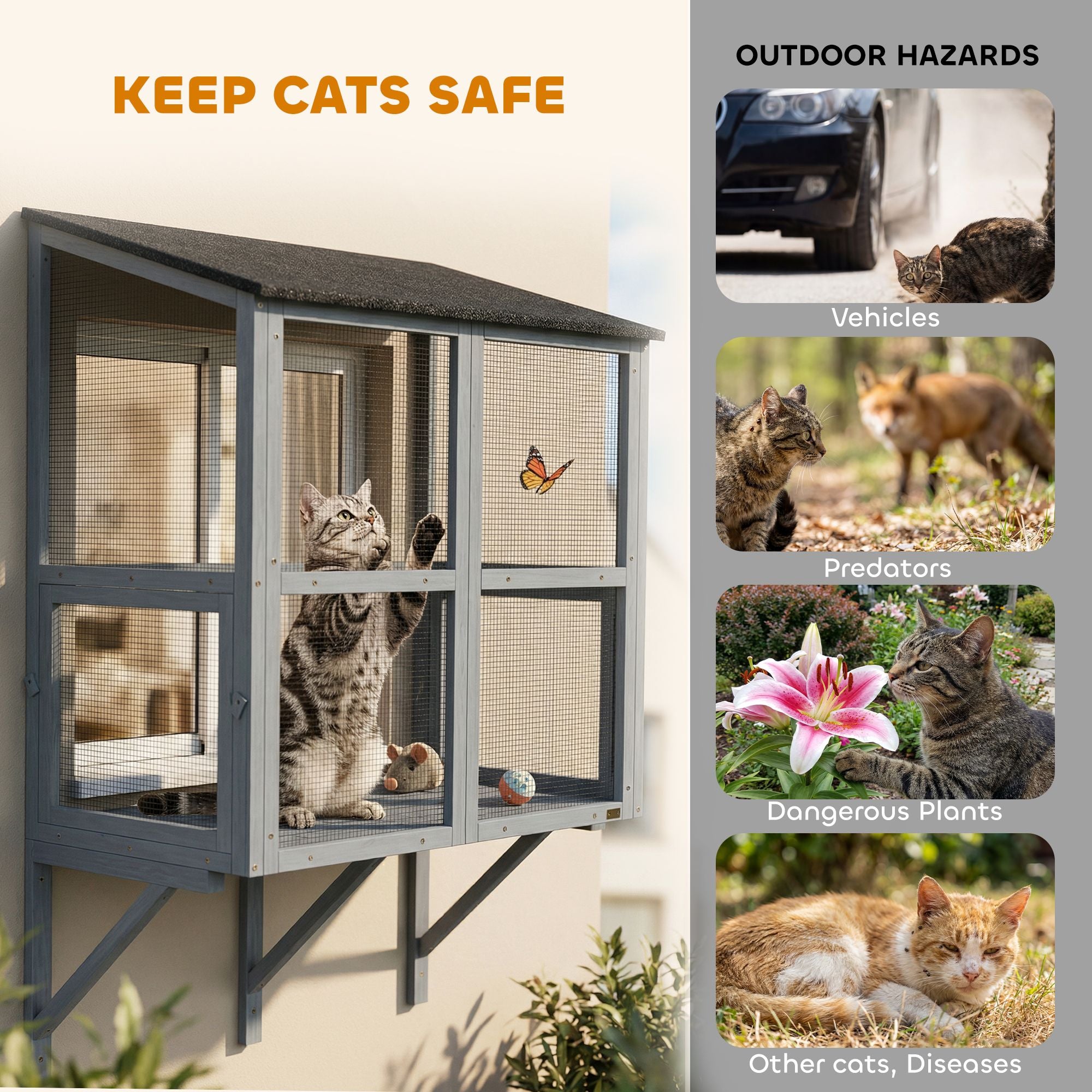 PawHut Catio Outdoor Cat Enclosure with water-ready Roof