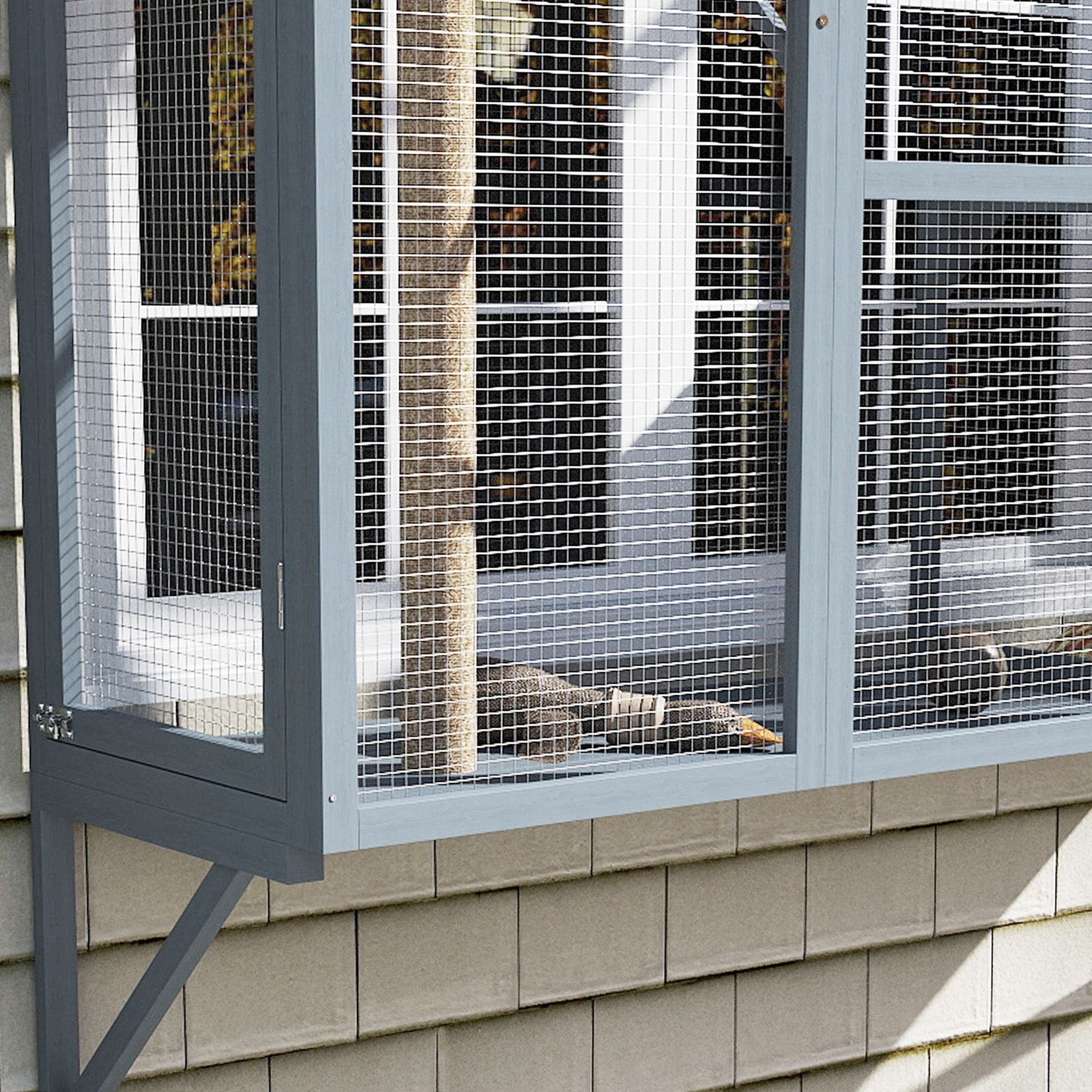 Catio Outdoor, Window Catio for 2-3 Large Indoor Cats w/ 2 Jumping Platforms, Scratching Post, for Playing, Napping