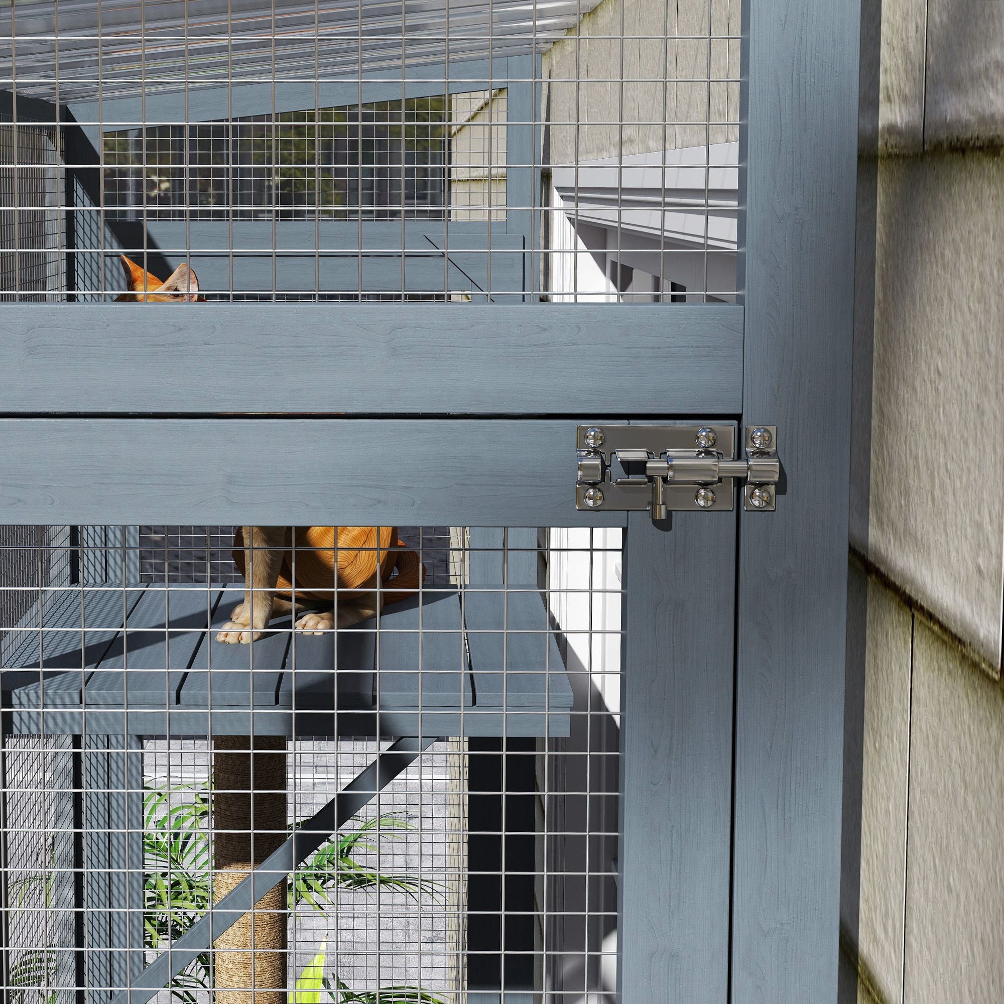 Catio Outdoor, Window Catio for 2-3 Large Indoor Cats w/ 2 Jumping Platforms, Scratching Post, for Playing, Napping