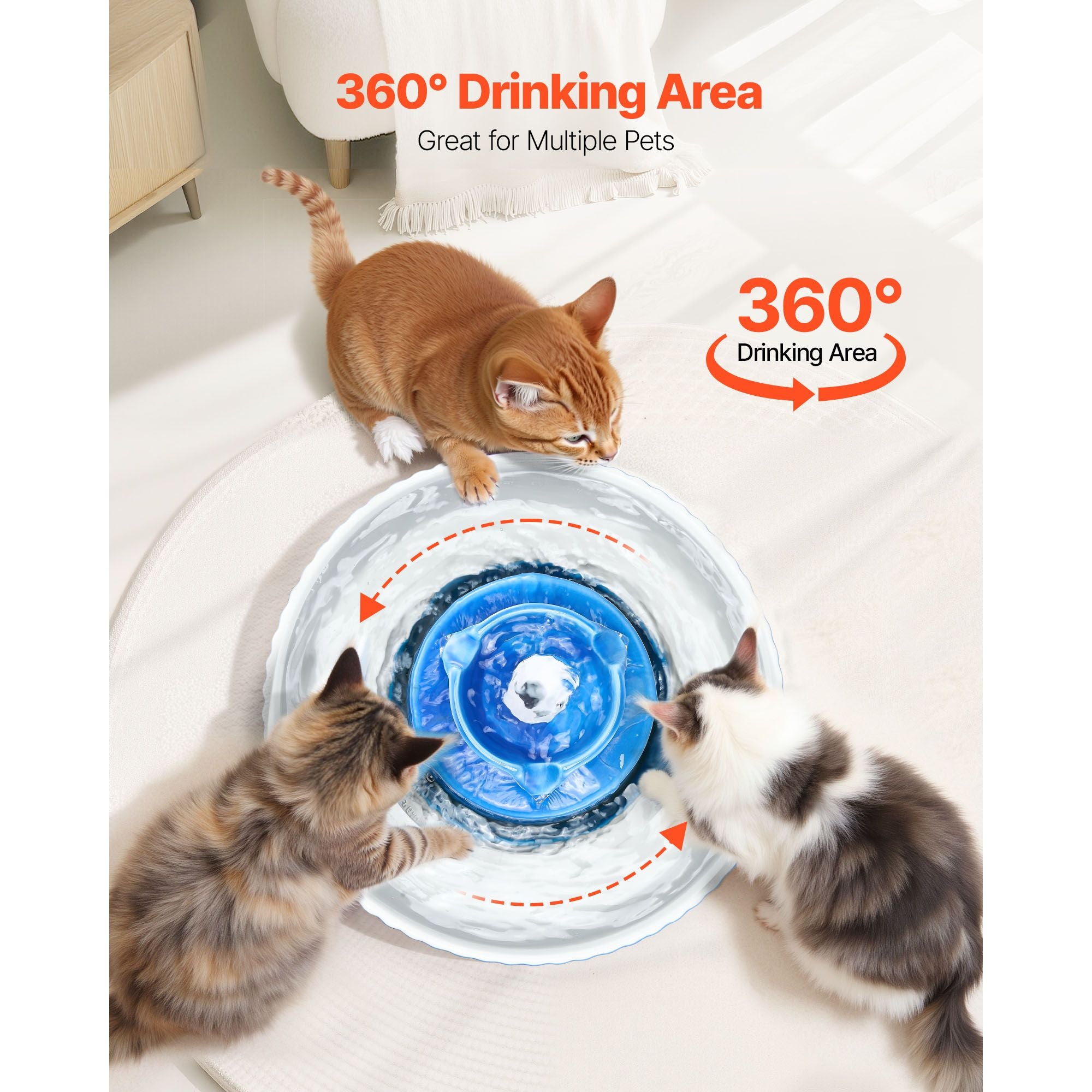 Ceramic Cat Water Fountain with 2.1L Capacity & Ultra-Quiet Pump
