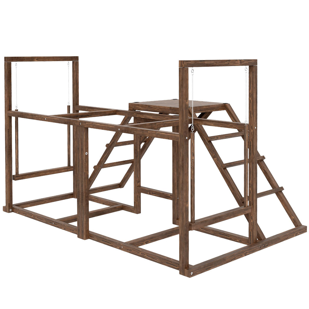Chicken Activity Play Set with Multiple Chicken Perches, Swing, Ladder, Platform for 3-4 Chickens, Coffee