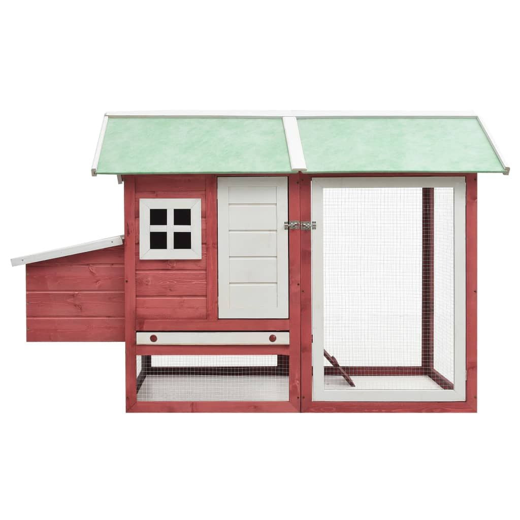 Red & Green furniture-style Chicken Cage with Ramp and Pull-Out Tray