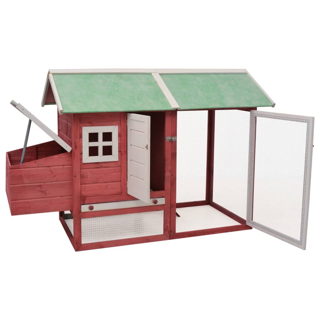Red & Green furniture-style Chicken Cage with Ramp and Pull-Out Tray