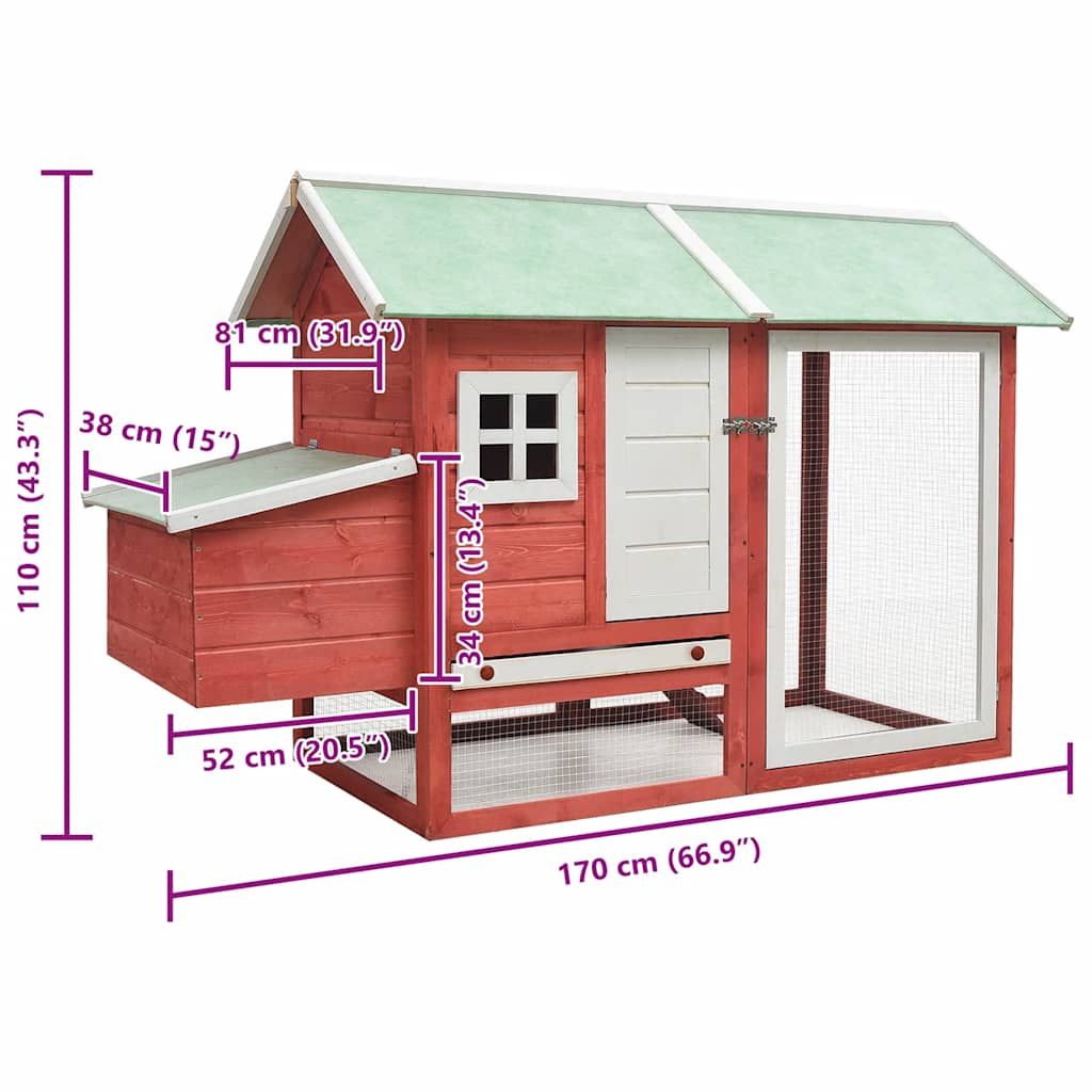 Red & Green furniture-style Chicken Cage with Ramp and Pull-Out Tray