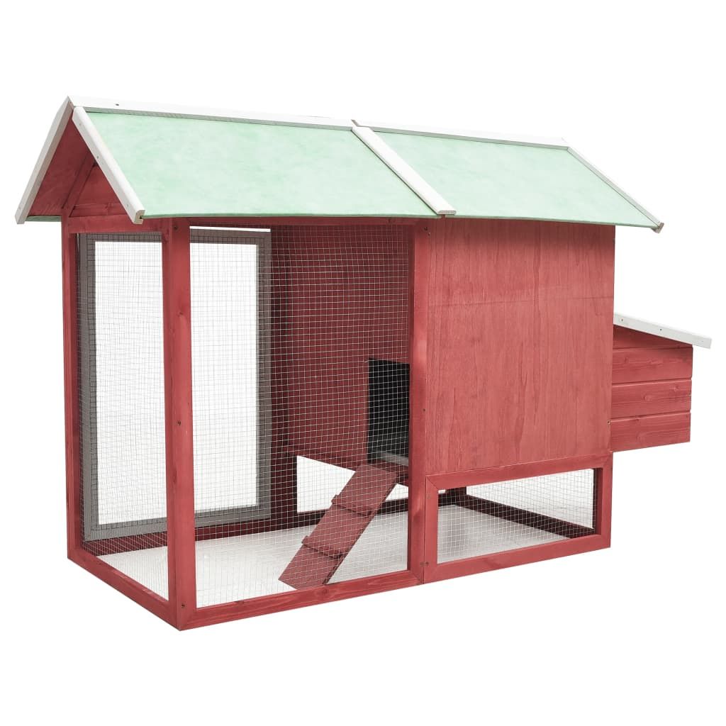 Red & Green furniture-style Chicken Cage with Ramp and Pull-Out Tray