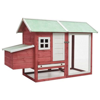 Red & Green furniture-style Chicken Cage with Ramp and Pull-Out Tray