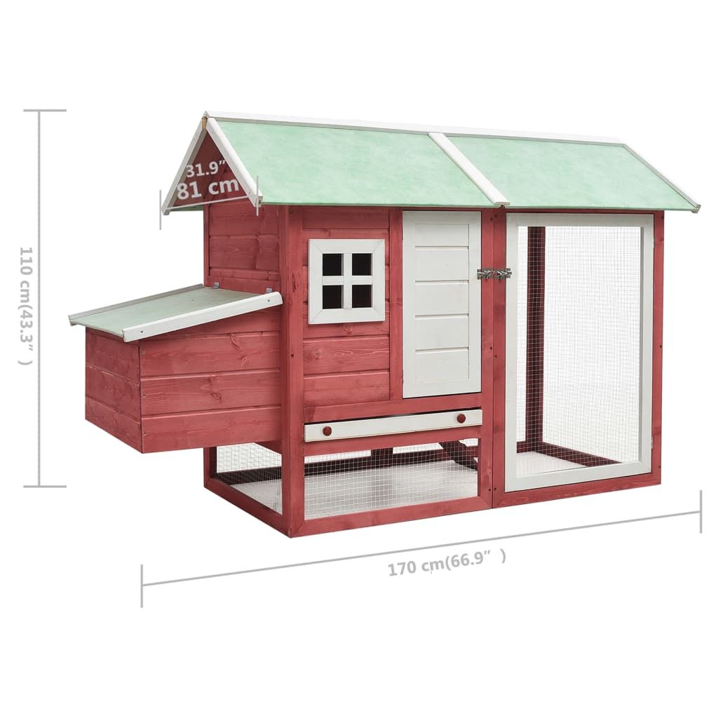 Red & Green furniture-style Chicken Cage with Ramp and Pull-Out Tray