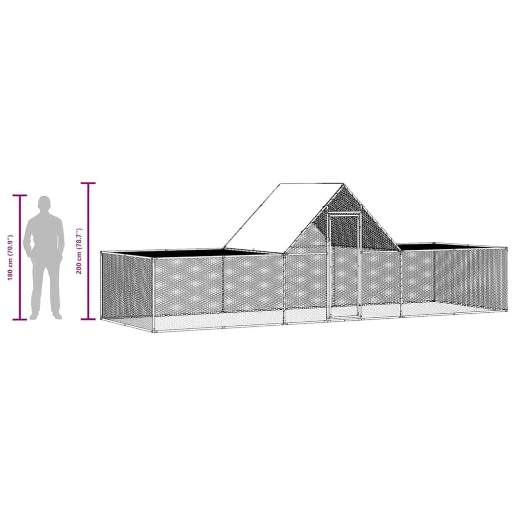 Galvanized structured Chicken Coop 19.7'x6.6'x6.6' with Lockable Door