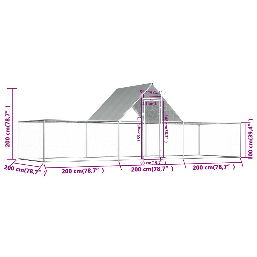 Galvanized structured Chicken Coop 19.7'x6.6'x6.6' with Lockable Door