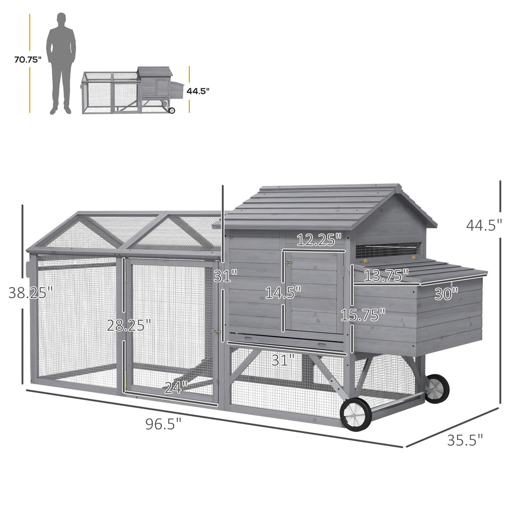 Portable furniture-style Chicken Coop with Large Run and Nesting Box