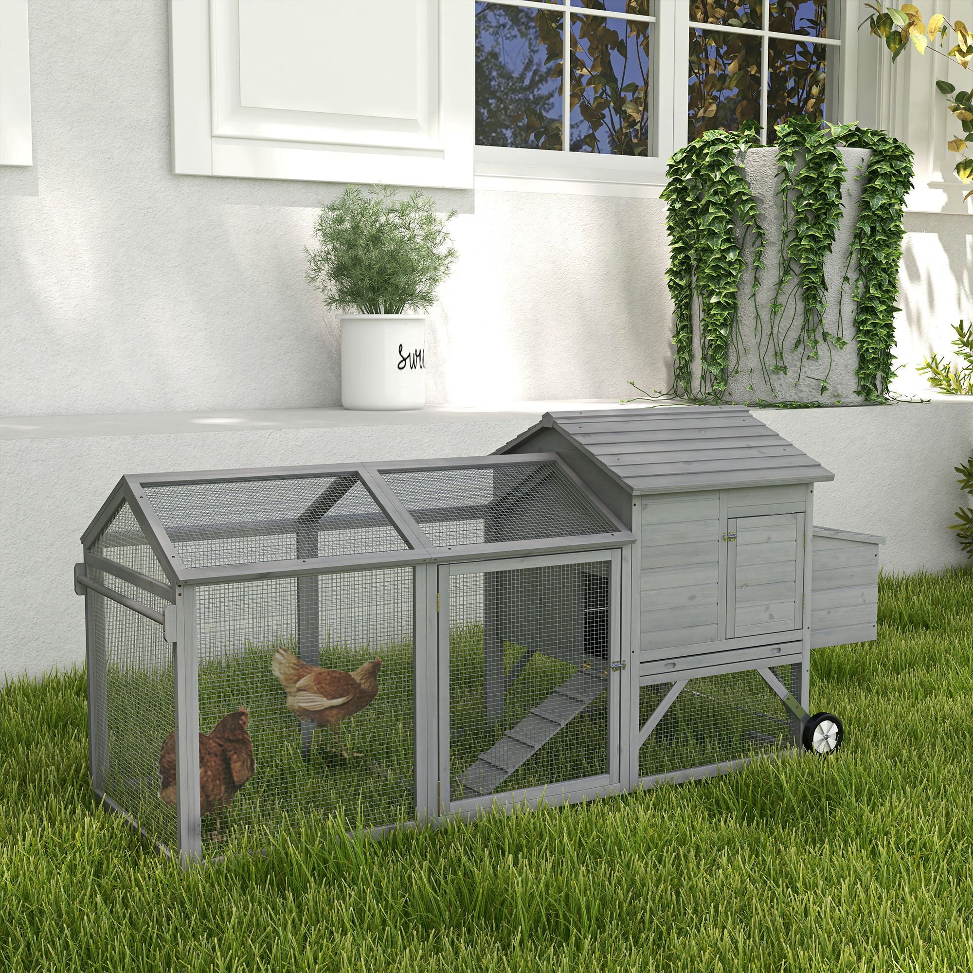 Portable furniture-style Chicken Coop with Large Run and Nesting Box