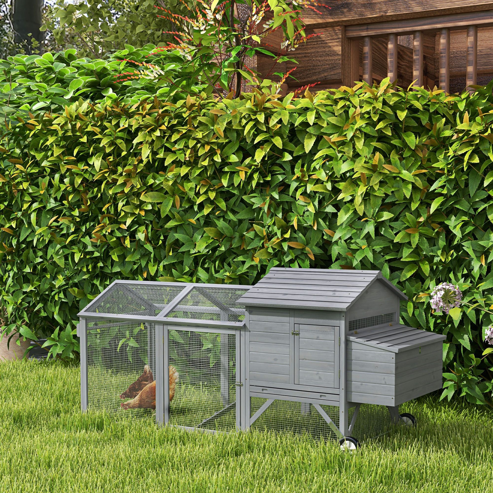 Portable furniture-style Chicken Coop with Large Run and Nesting Box