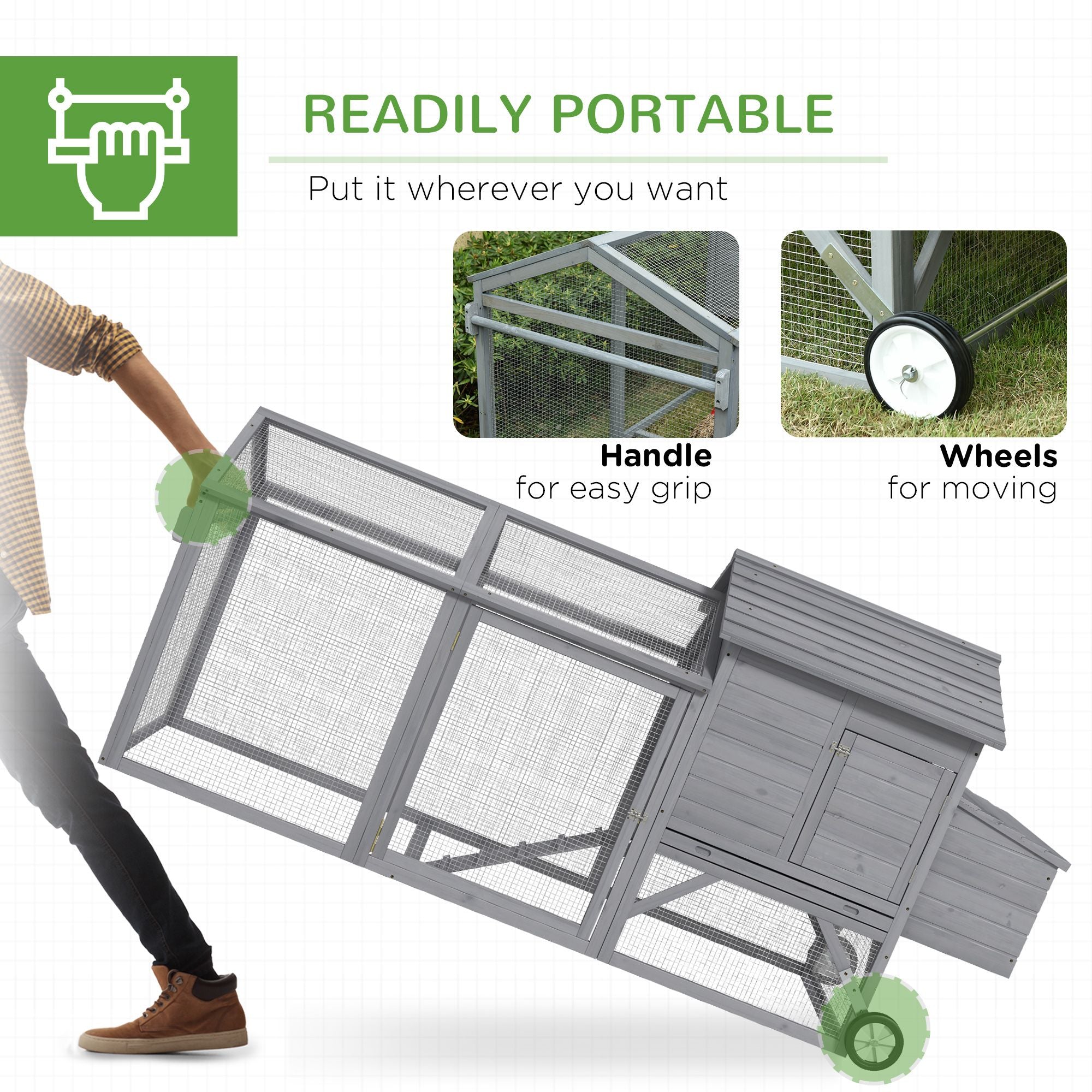 Portable furniture-style Chicken Coop with Large Run and Nesting Box