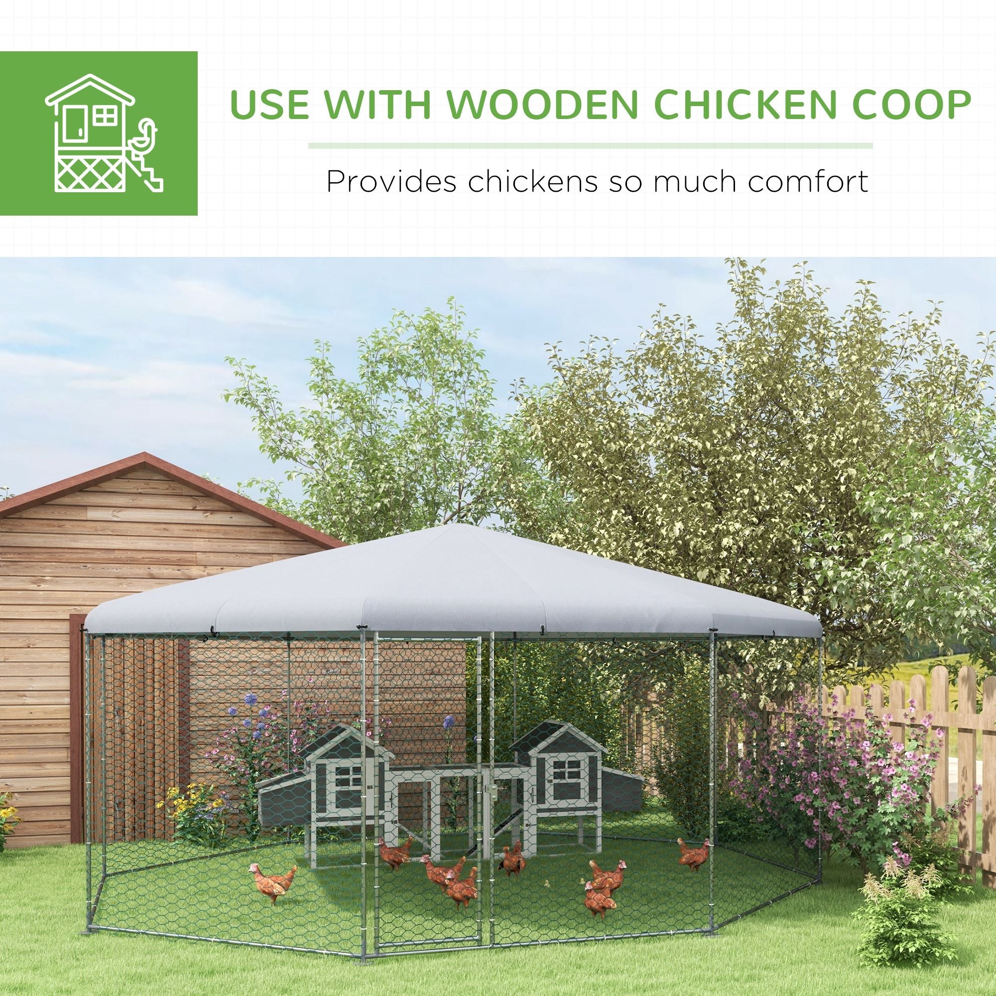 Spacious Walk-In Chicken Coop with Shady Roof and Secure Lockable Door