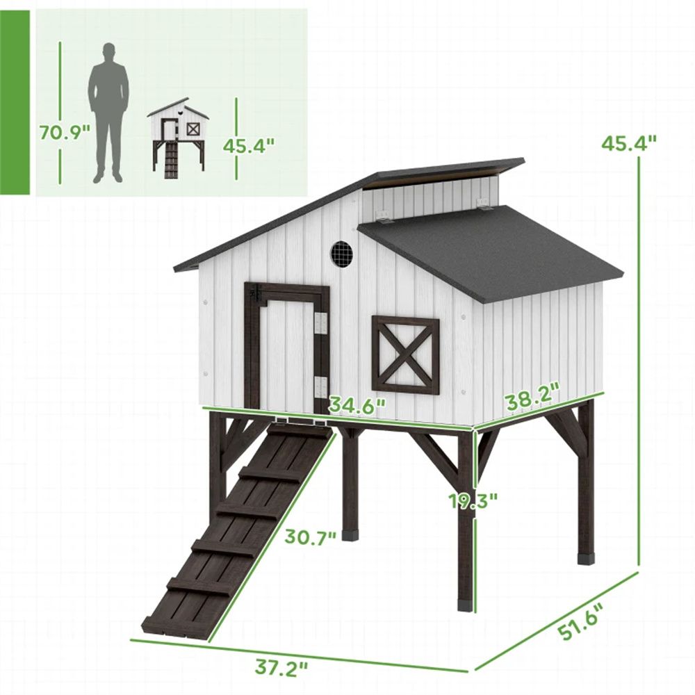 Elevated Chicken Coop with Nesting Box and Ramp – everyday Fir furniture-style