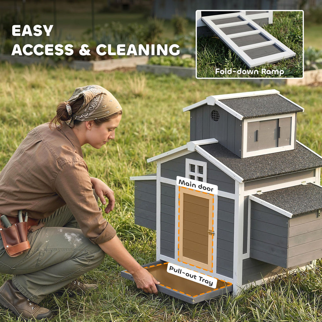 Compact furniture-style Chicken Coop for 2 Hens with Nesting Boxes & Easy-Clean Tray