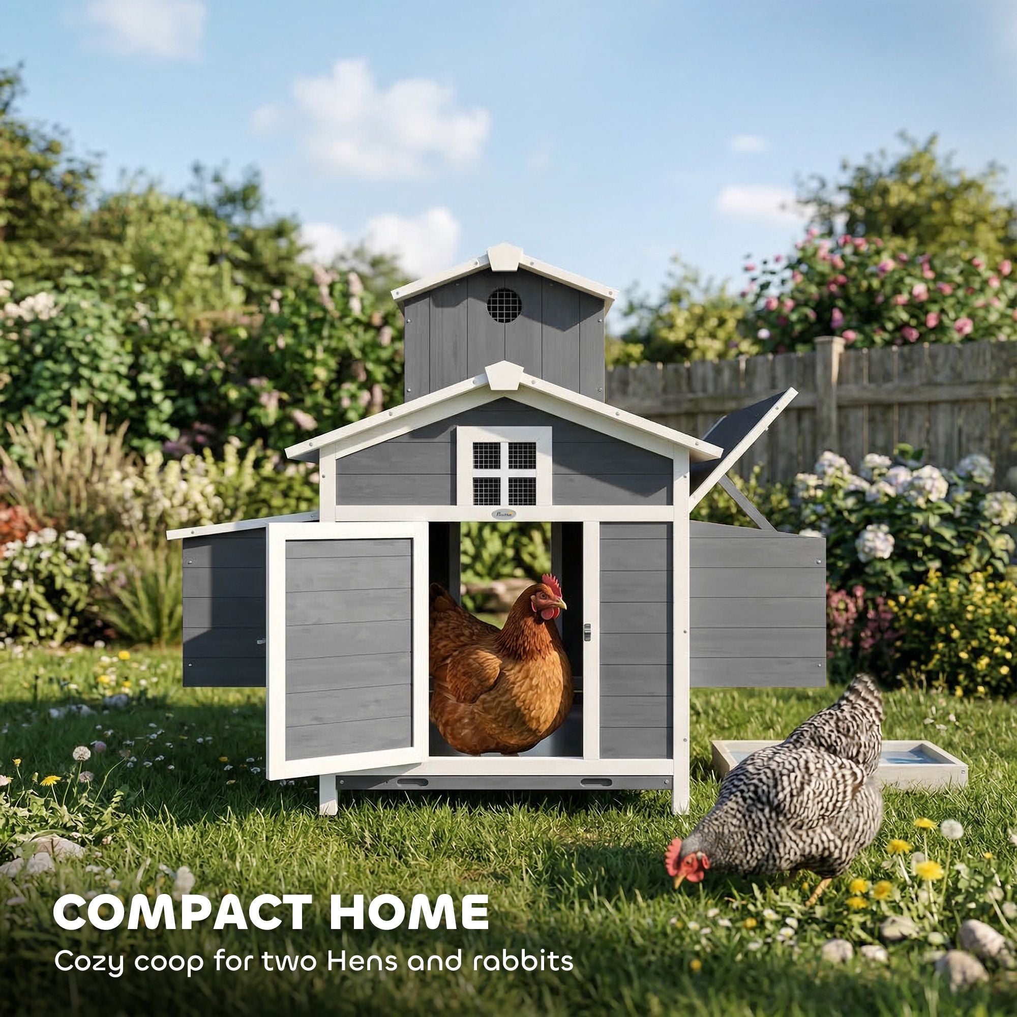Compact furniture-style Chicken Coop for 2 Hens with Nesting Boxes & Easy-Clean Tray