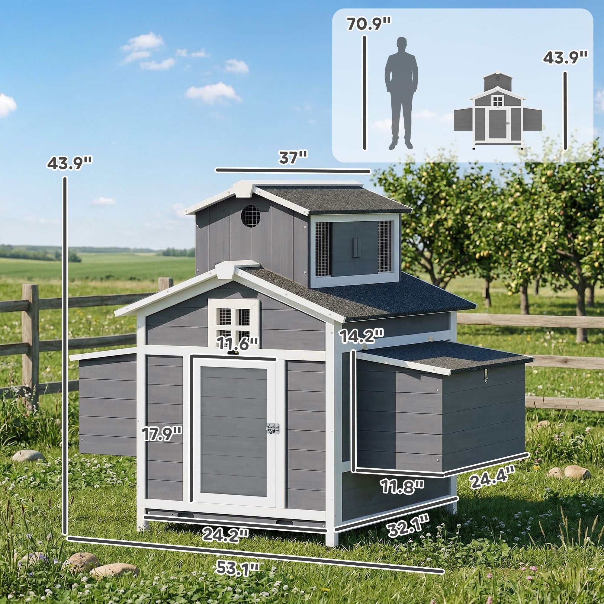 Compact furniture-style Chicken Coop for 2 Hens with Nesting Boxes & Easy-Clean Tray