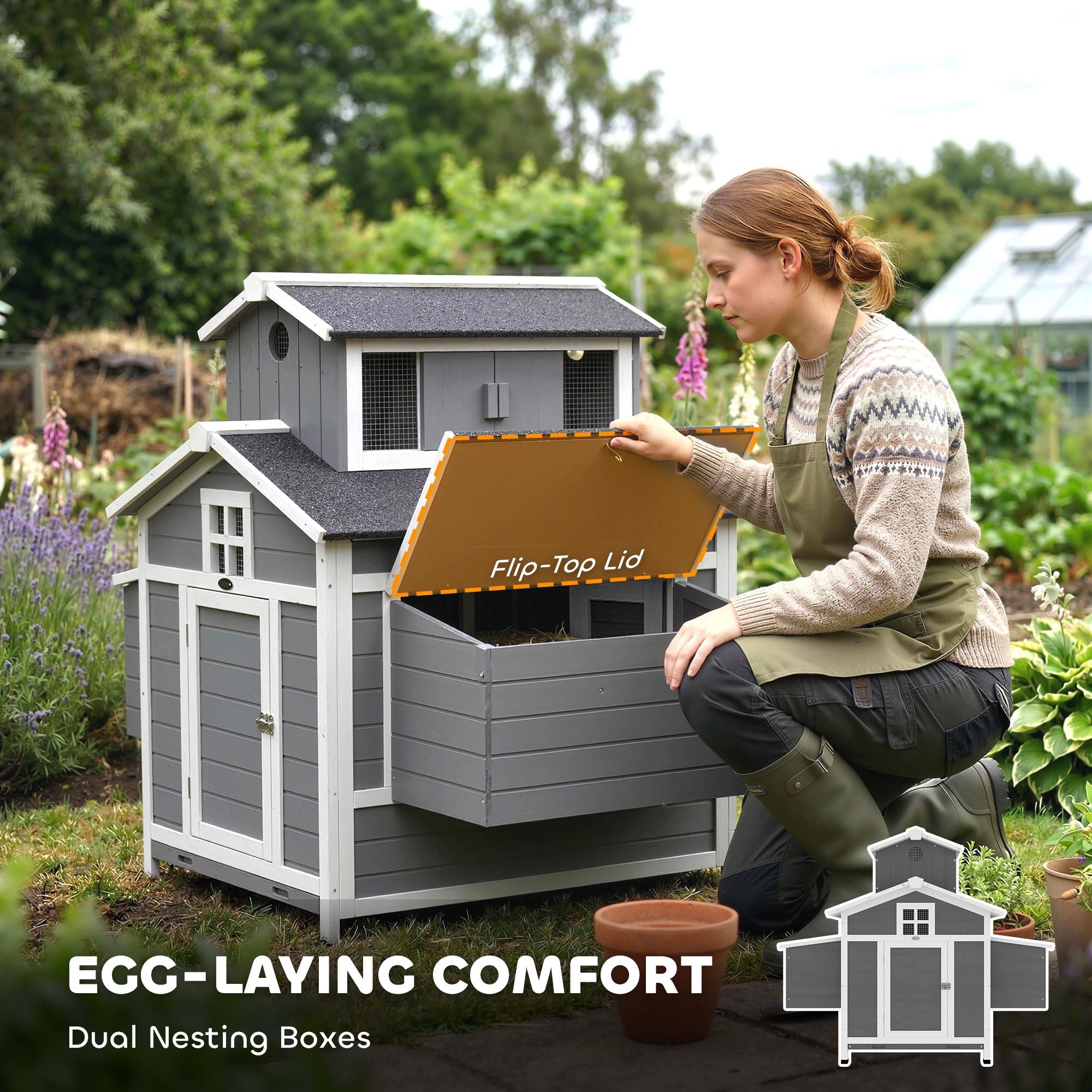 Compact furniture-style Chicken Coop for 2 Hens with Nesting Boxes & Easy-Clean Tray