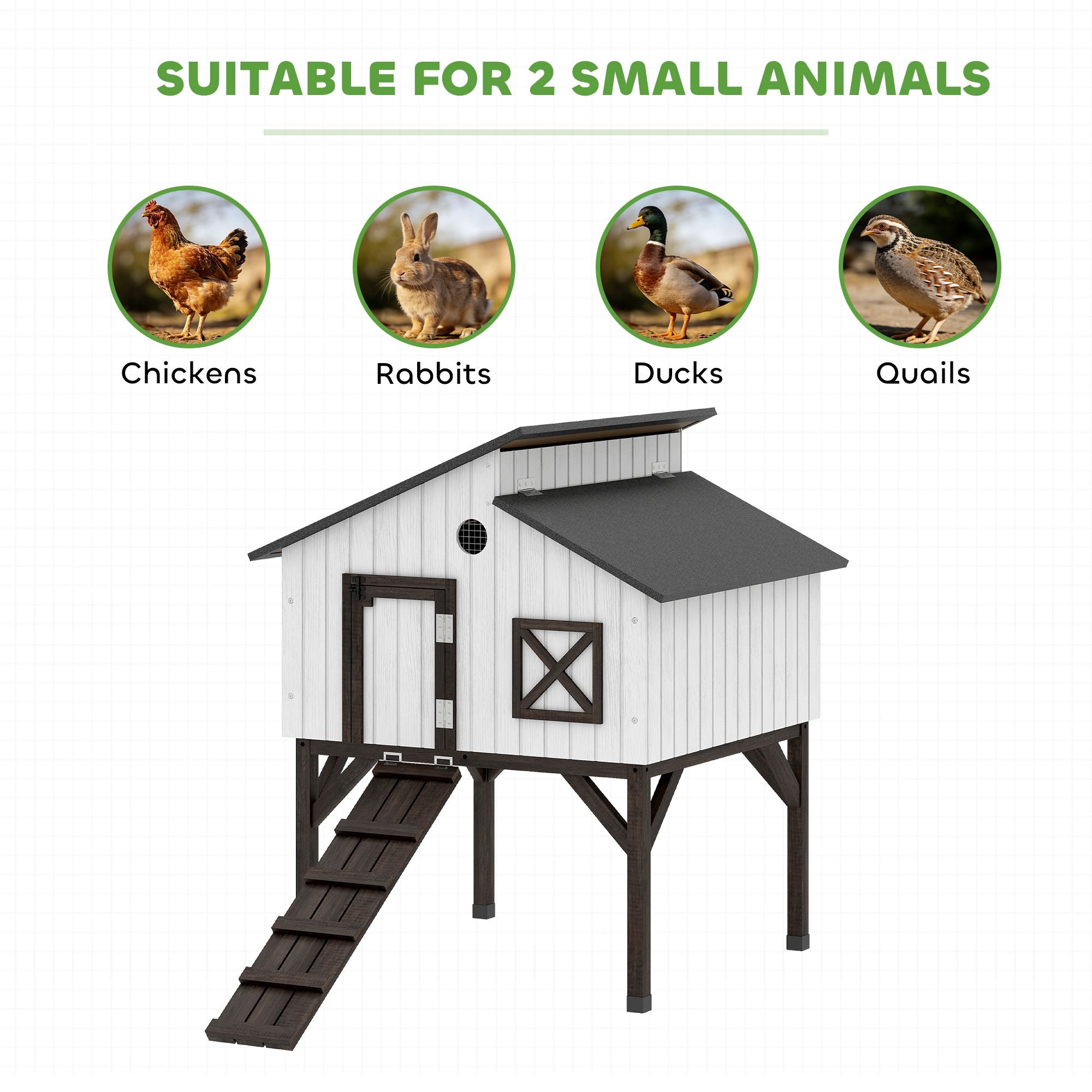 Elevated Chicken Coop & Rabbit Hutch with Nesting Box and Asphalt Roof