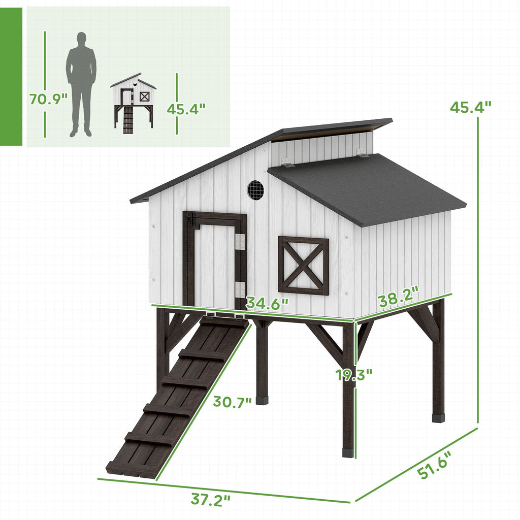 Elevated Chicken Coop & Rabbit Hutch with Nesting Box and Asphalt Roof