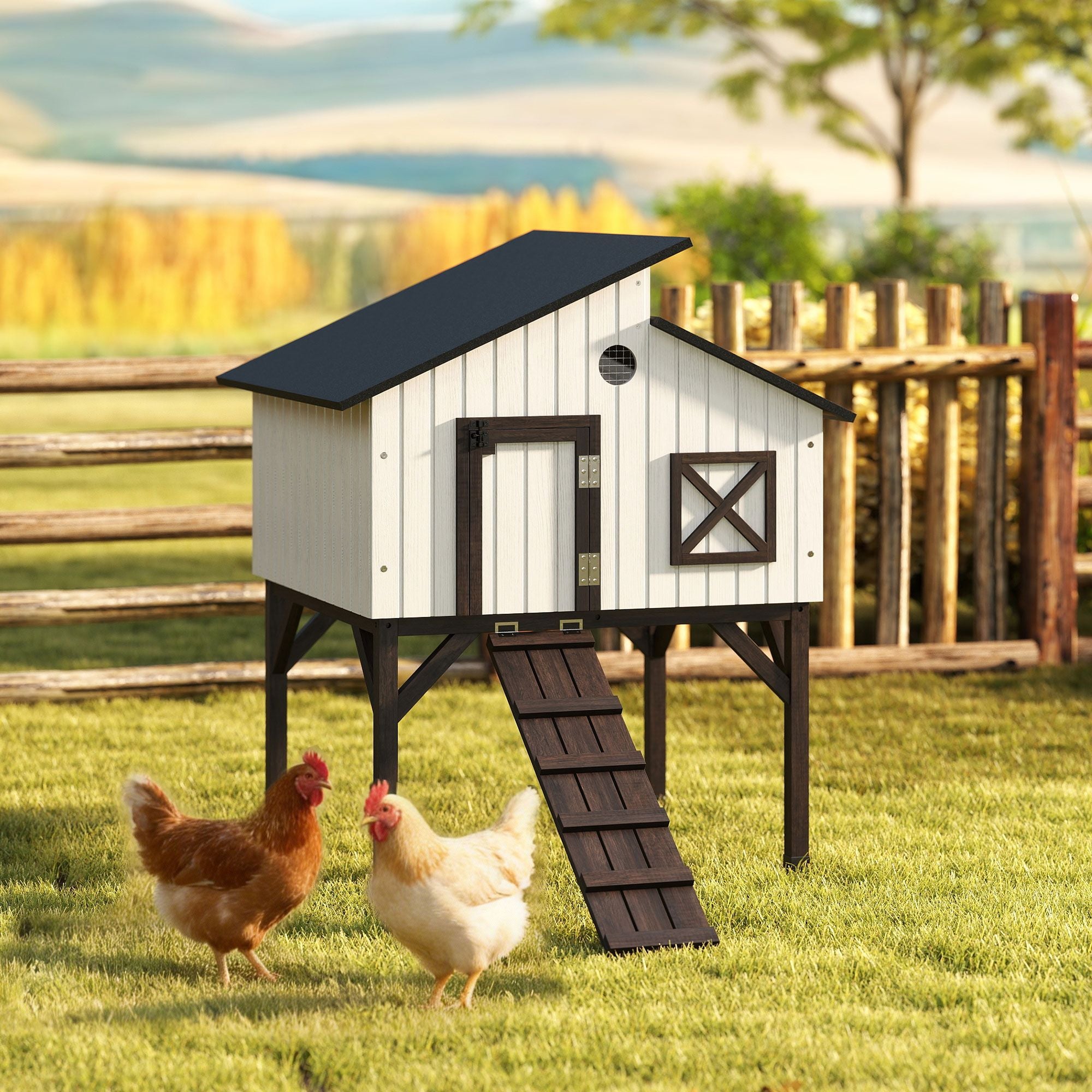 Elevated Chicken Coop & Rabbit Hutch with Nesting Box and Asphalt Roof