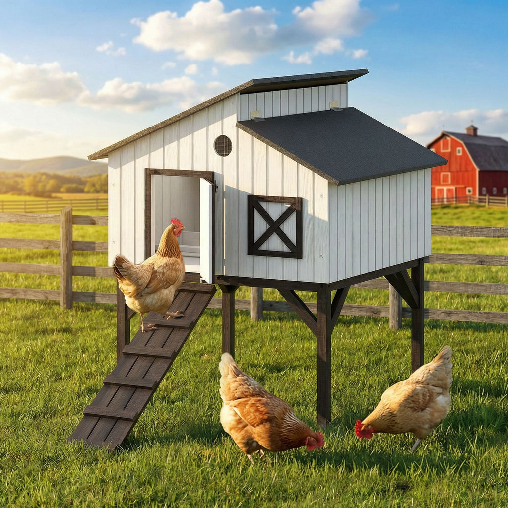 Elevated Chicken Coop & Rabbit Hutch with Nesting Box and Asphalt Roof