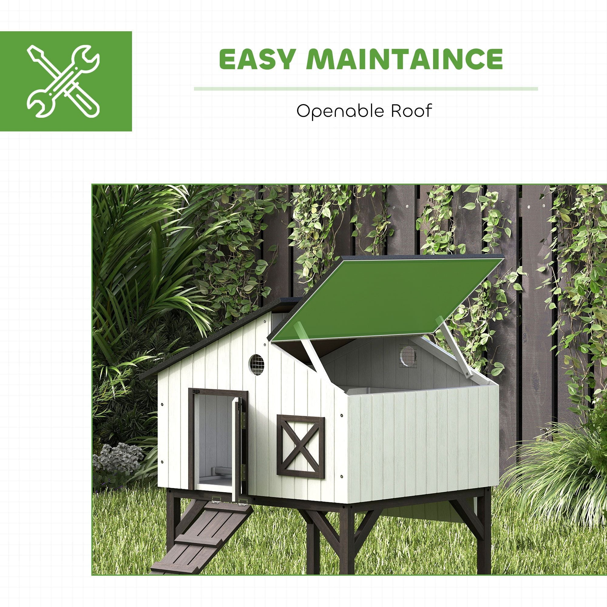 Elevated Chicken Coop & Rabbit Hutch with Nesting Box and Asphalt Roof
