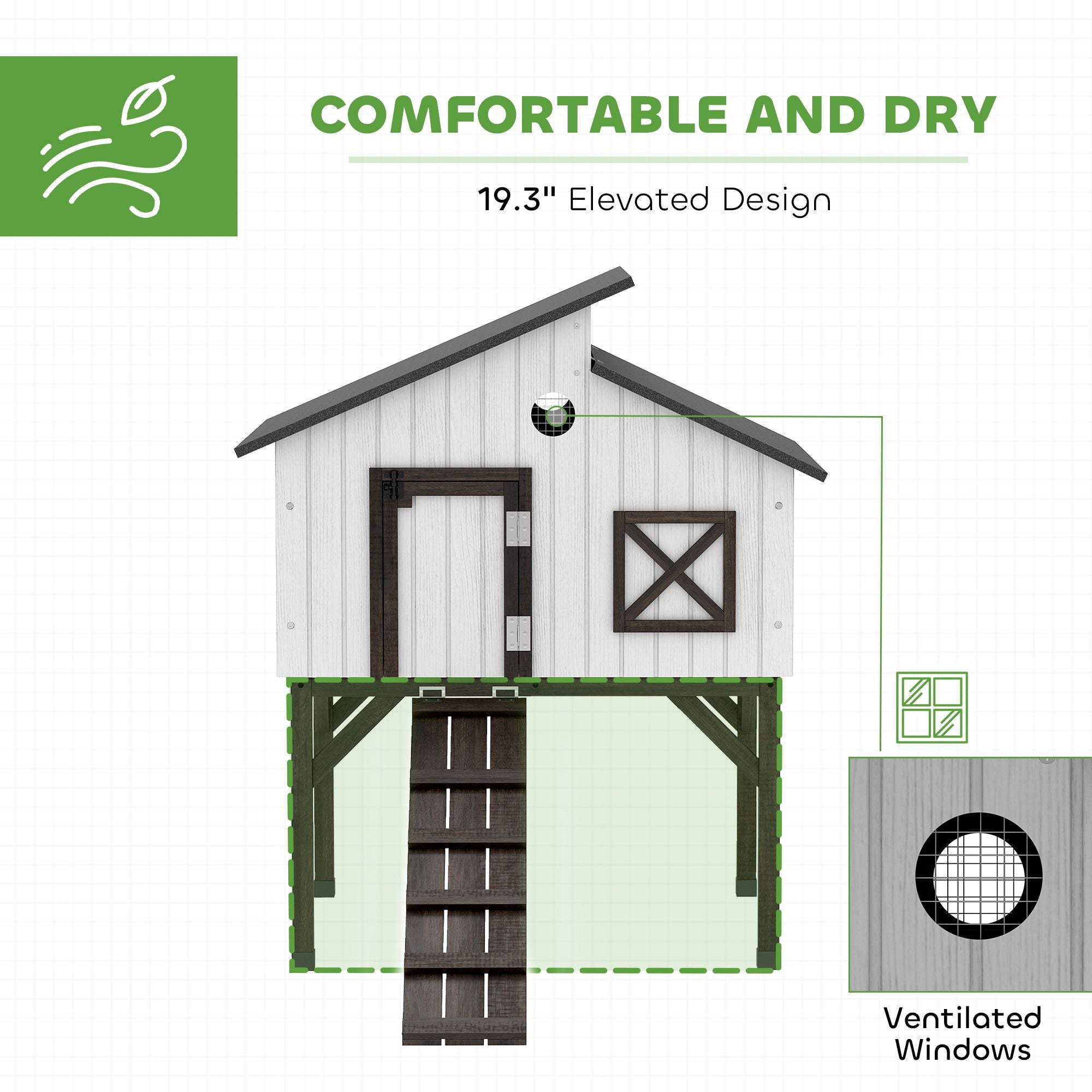 Elevated Chicken Coop & Rabbit Hutch with Nesting Box and Asphalt Roof